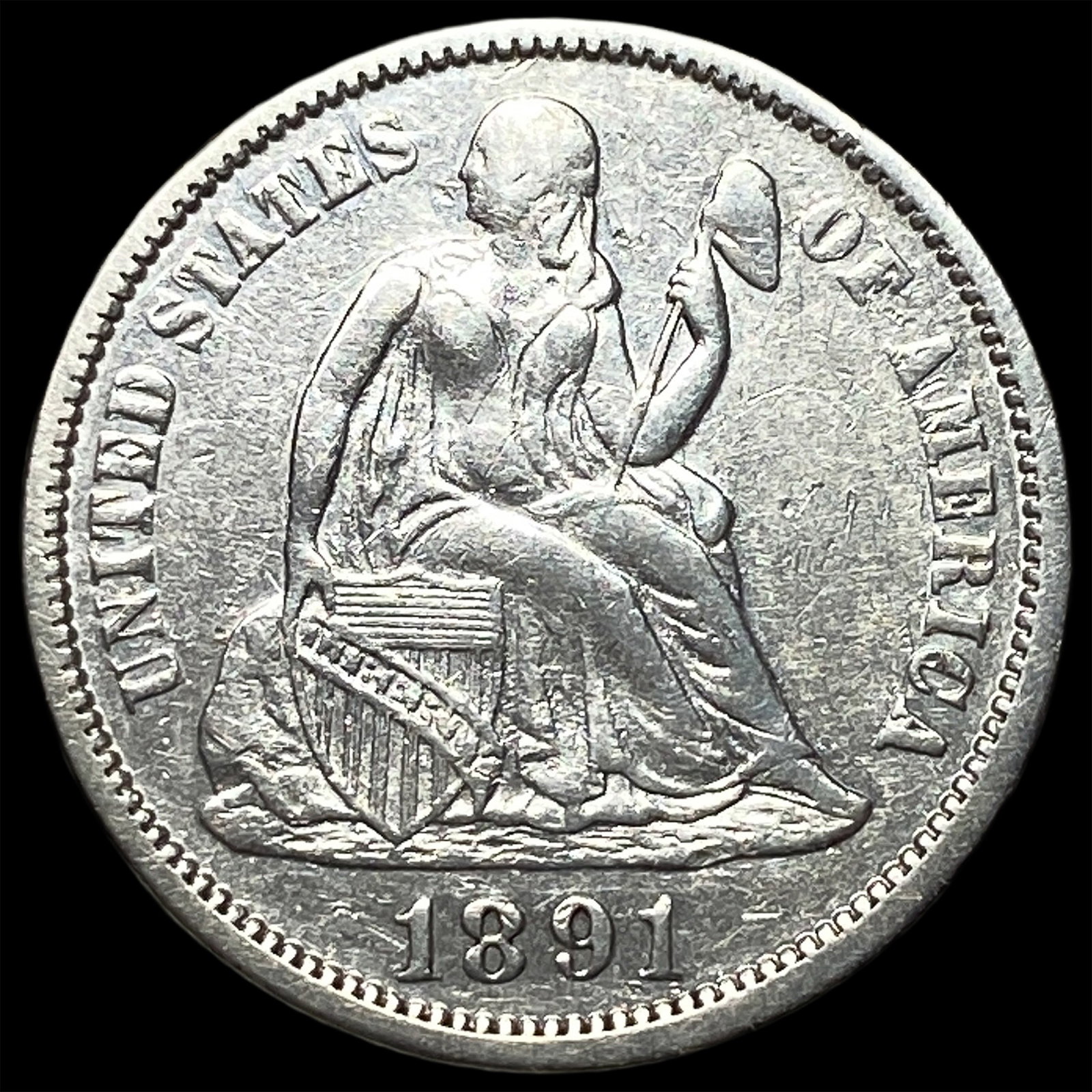 1891 Silver Seated Liberty Dime CLOSELY UNCIRCULATED (1 of 2)
