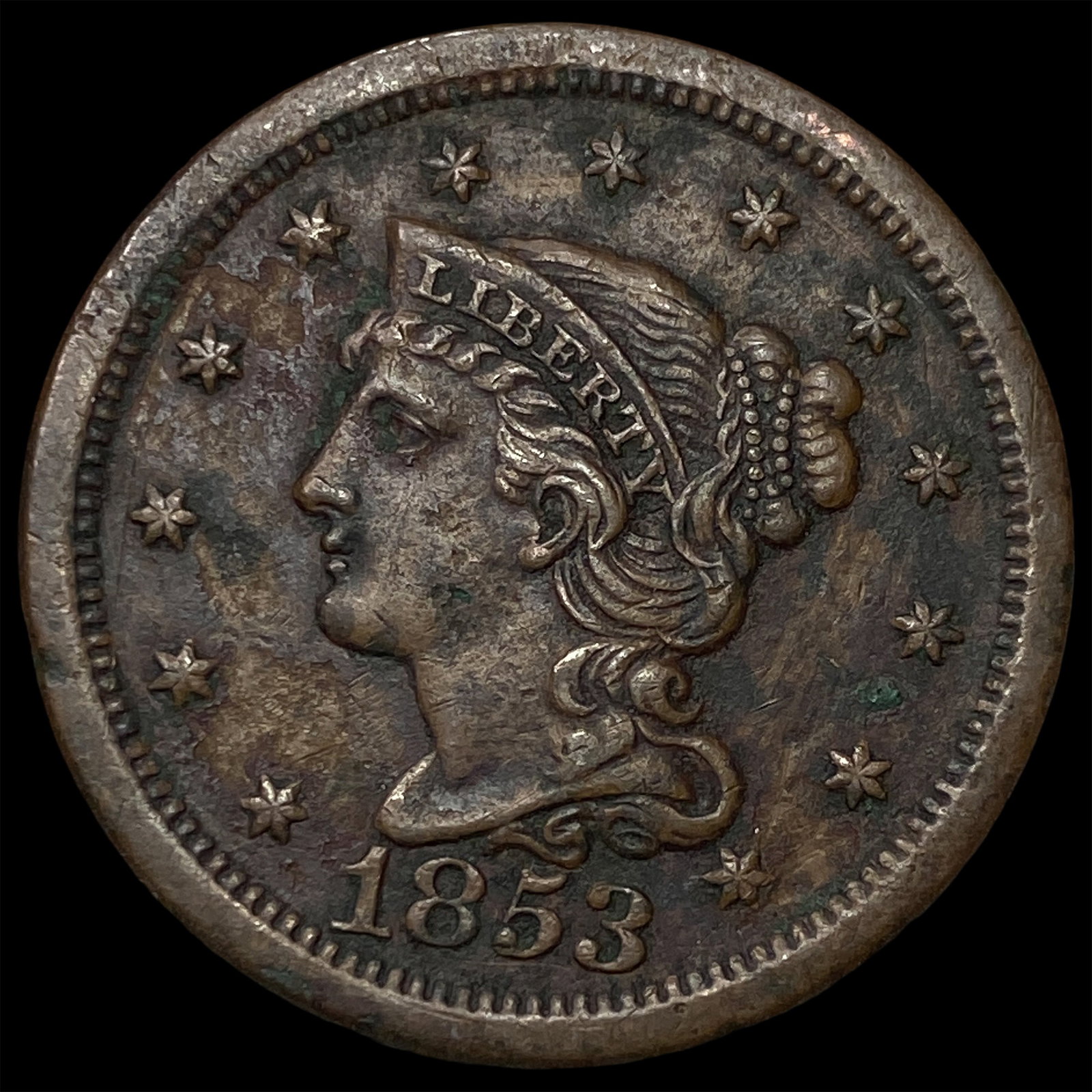 1853 Braided Hair Large Cent CLOSELY UNCIRCULATED: 1853 Braided Hair Large Cent CLOSELY UNCIRCULATED