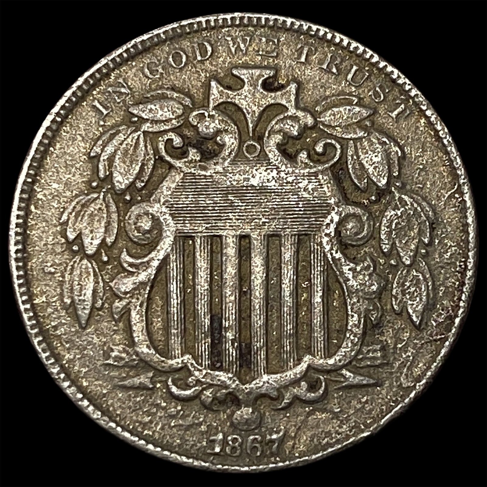 1867 Shield Nickel NEARLY UNCIRCULATED (1 of 2)