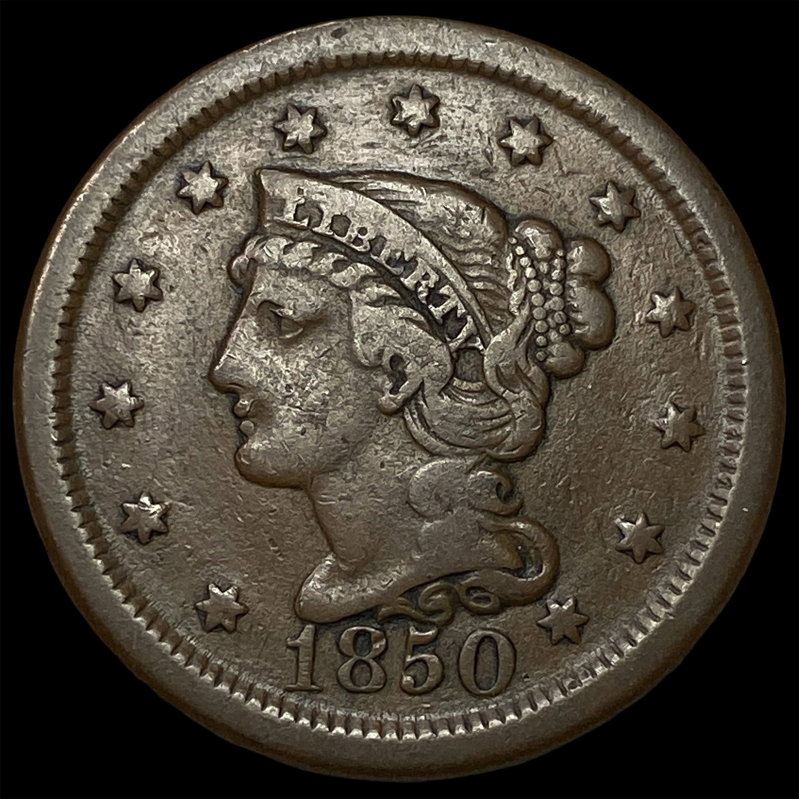 1850 Braided Hair Large Cent NEARLY UNCIRCULATED: 1850 Braided Hair Large Cent NEARLY UNCIRCULATED