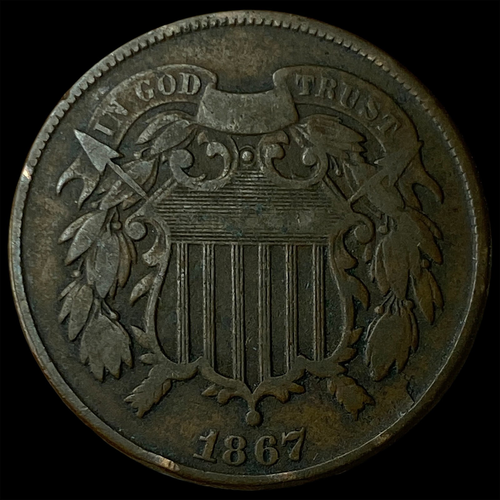 1867 Two-Cent Piece NEARLY UNCIRCULATED (1 of 2)