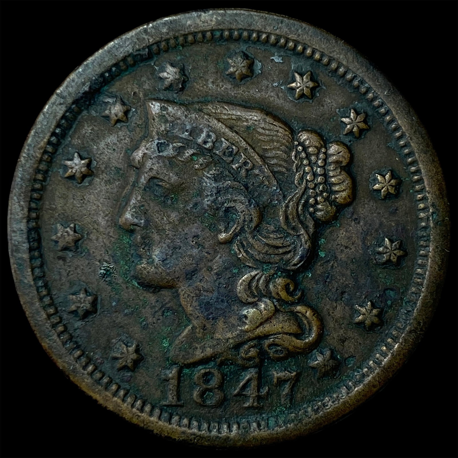 1847 Braided Hair Large Cent CLOSELY UNCIRCULATED: 1847 Braided Hair Large Cent CLOSELY UNCIRCULATED