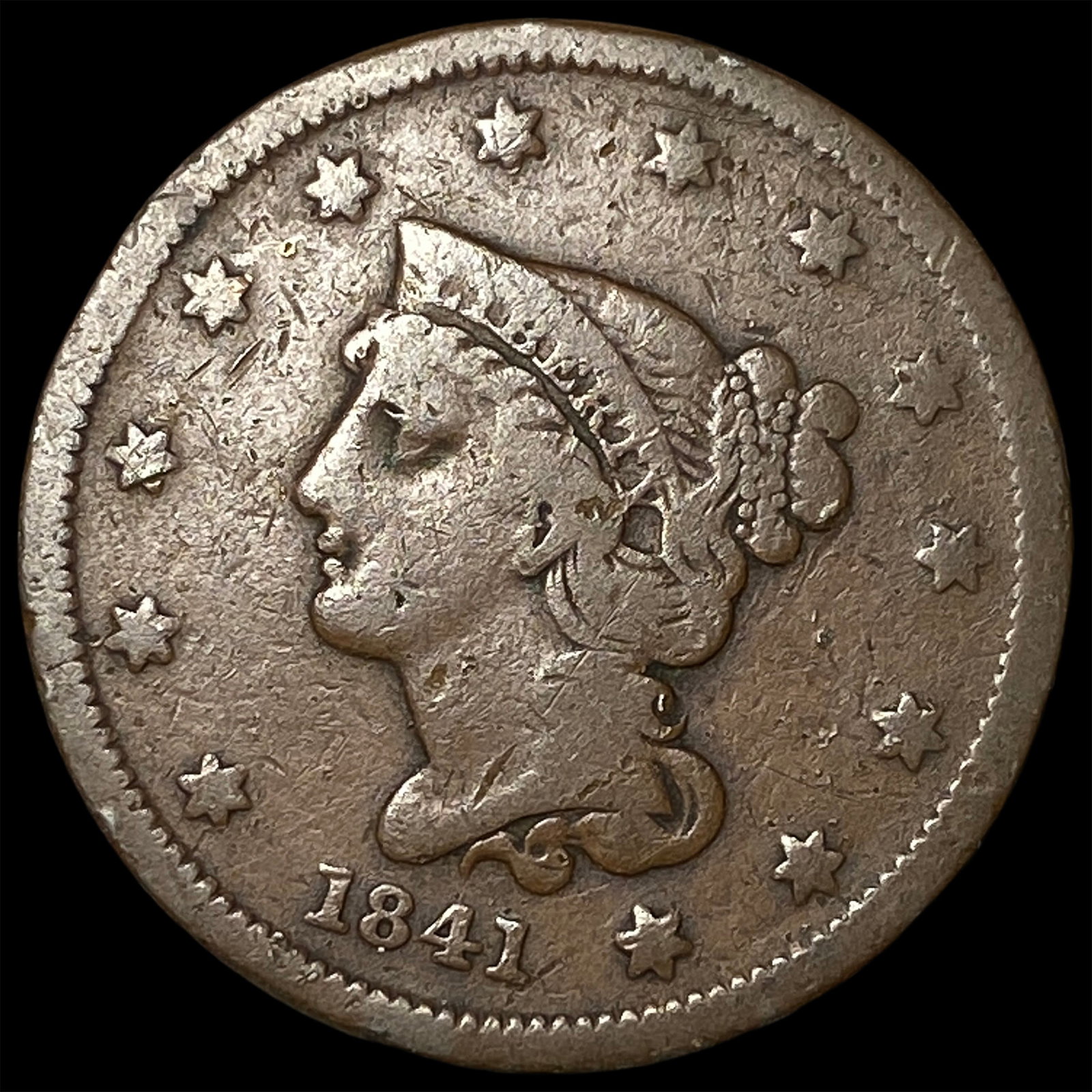 1841 Braided Hair Large Cent LIGHTLY CIRCULATED: 1841 Braided Hair Large Cent LIGHTLY CIRCULATED