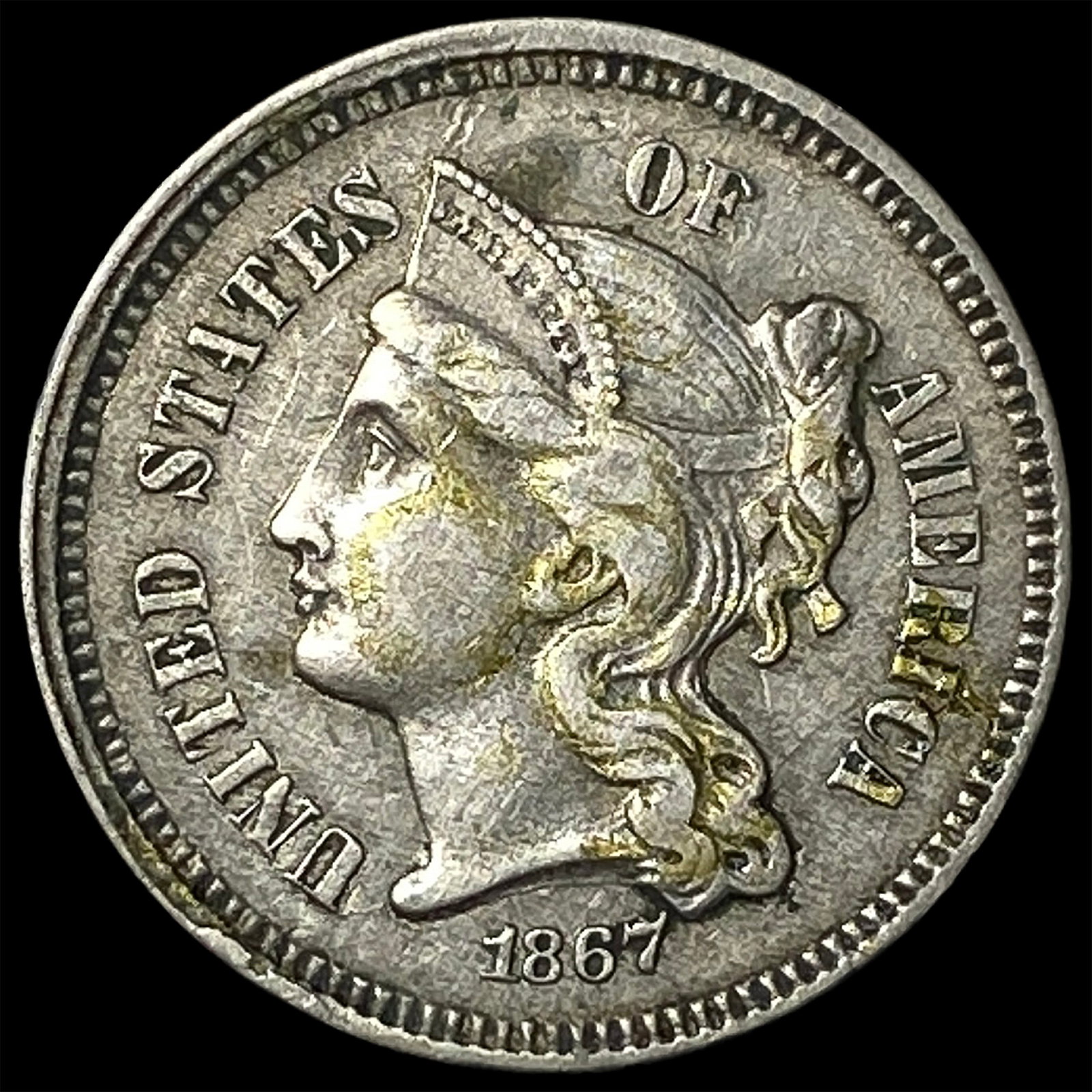 1867 Nickel Three-Cent Piece NEARLY UNCIRCULATED: 1867 Nickel Three-Cent Piece NEARLY UNCIRCULATED