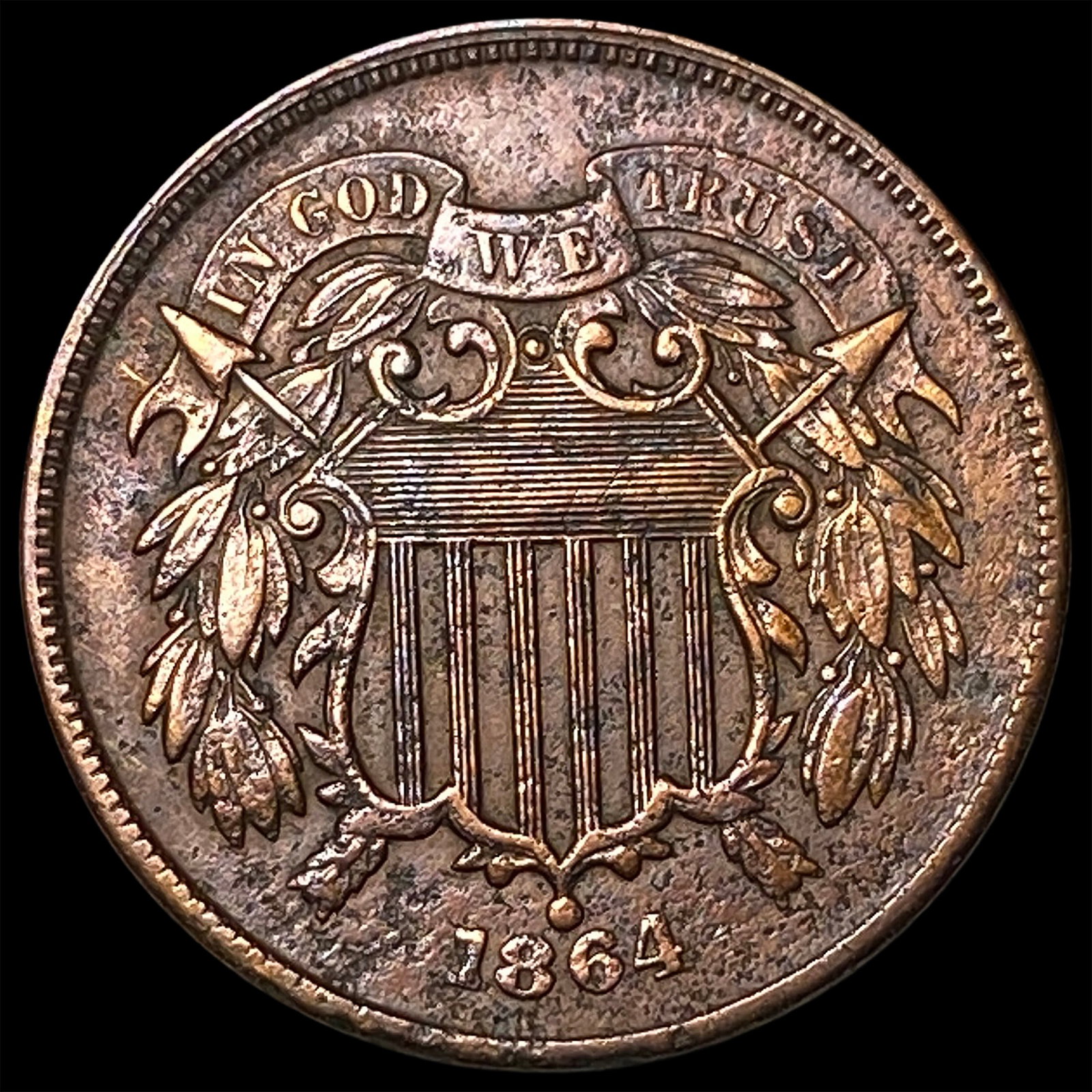 1864 Copper Two-Cent Piece CHOICE AU: 1864 Copper Two-Cent Piece CHOICE AU