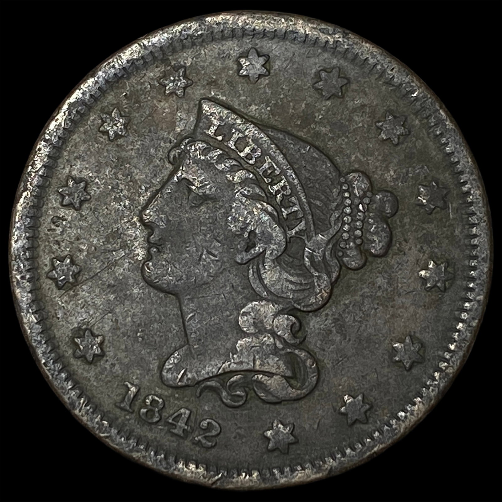 1842 Braided Hair Large Cent LIGHTLY CIRCULATED: 1842 Braided Hair Large Cent LIGHTLY CIRCULATED