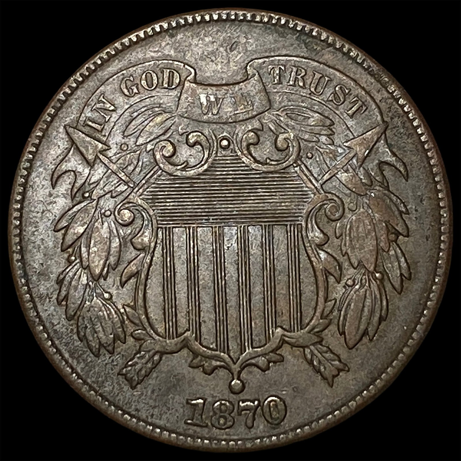1870 Bronze Two-Cent Piece CLOSELY UNCIRCULATED: 1870 Bronze Two-Cent Piece CLOSELY UNCIRCULATED