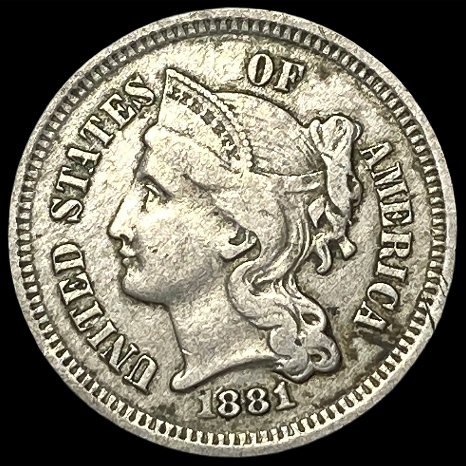 1881 Nickel Three-Cent Piece NEARLY UNCIRCULATED (1 of 2)