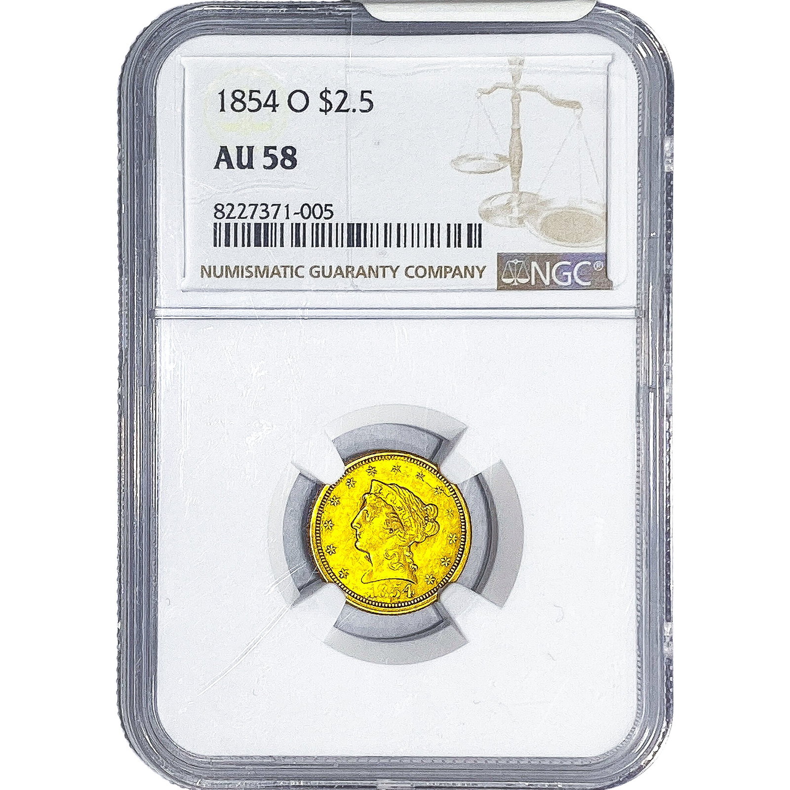 1854-O $2.50 Gold Quarter Eagle NGC AU58 (1 of 4)