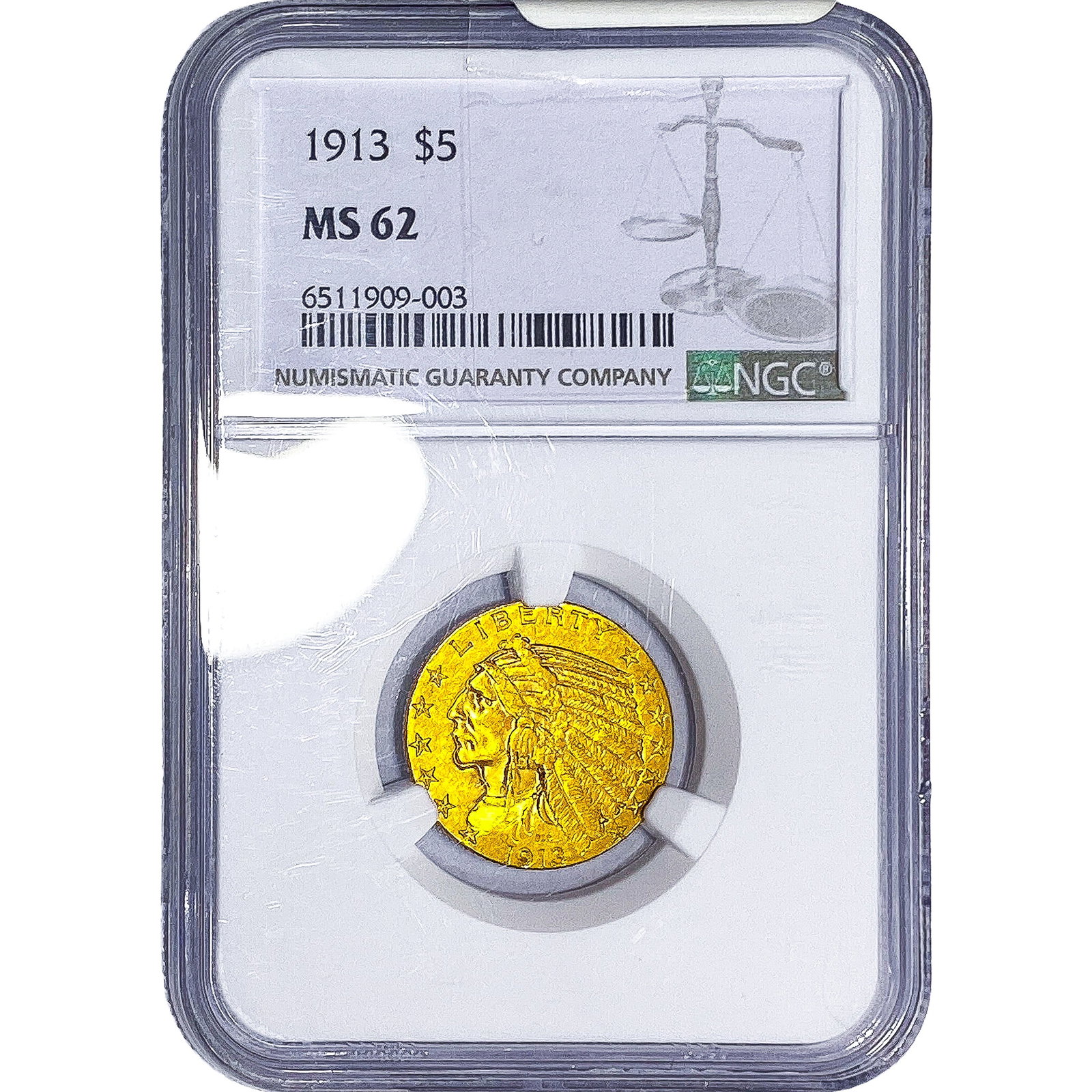 1913 $5 Gold Half Eagle NGC MS62 (1 of 4)