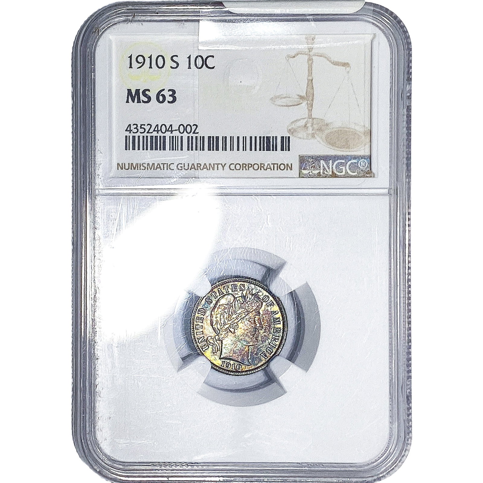 1910-S Barber Dime NGC MS63: 1910-S Barber Dime NGC MS63