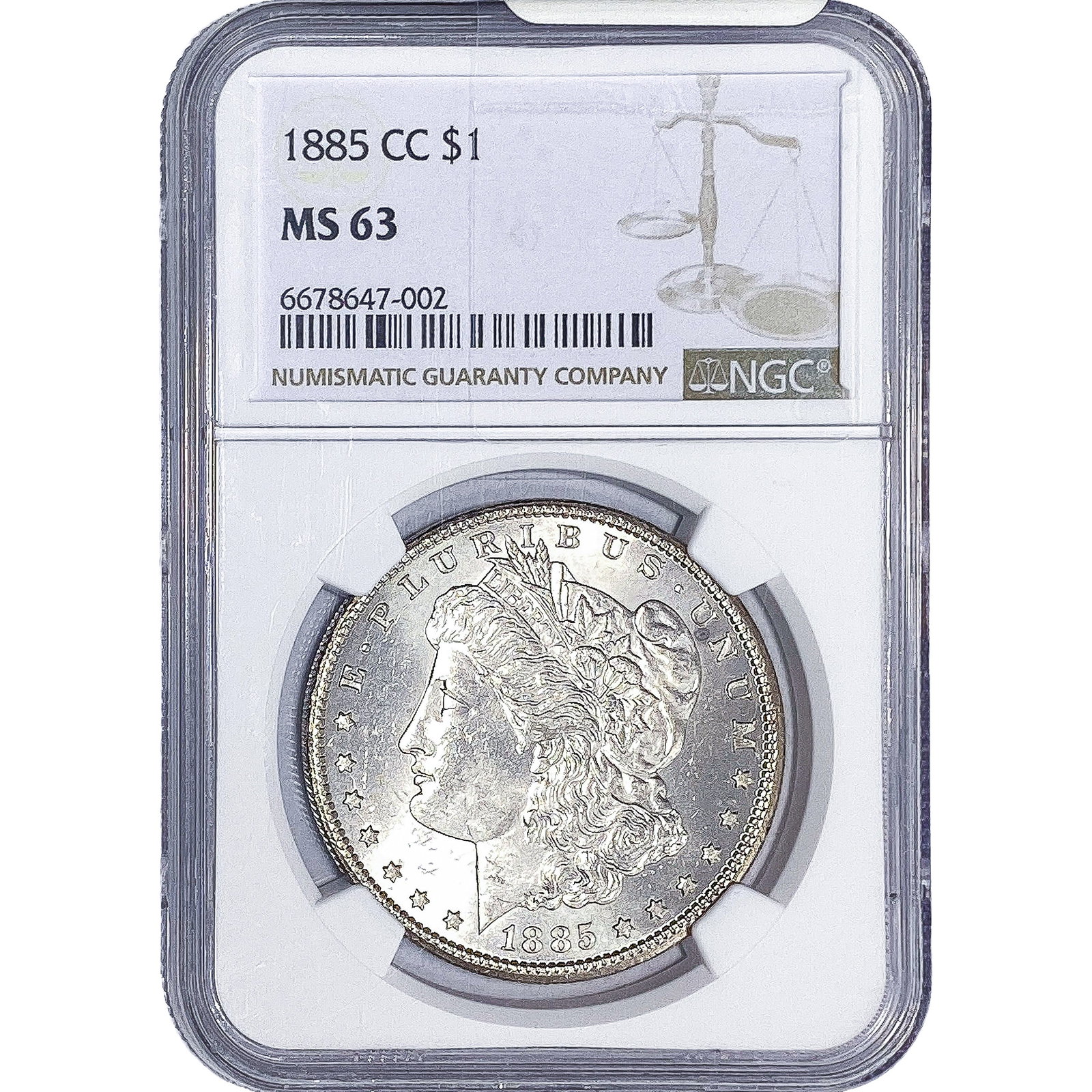 1885-CC Morgan Silver Dollar NGC MS63: 1885-CC Morgan Silver Dollar NGC MS63