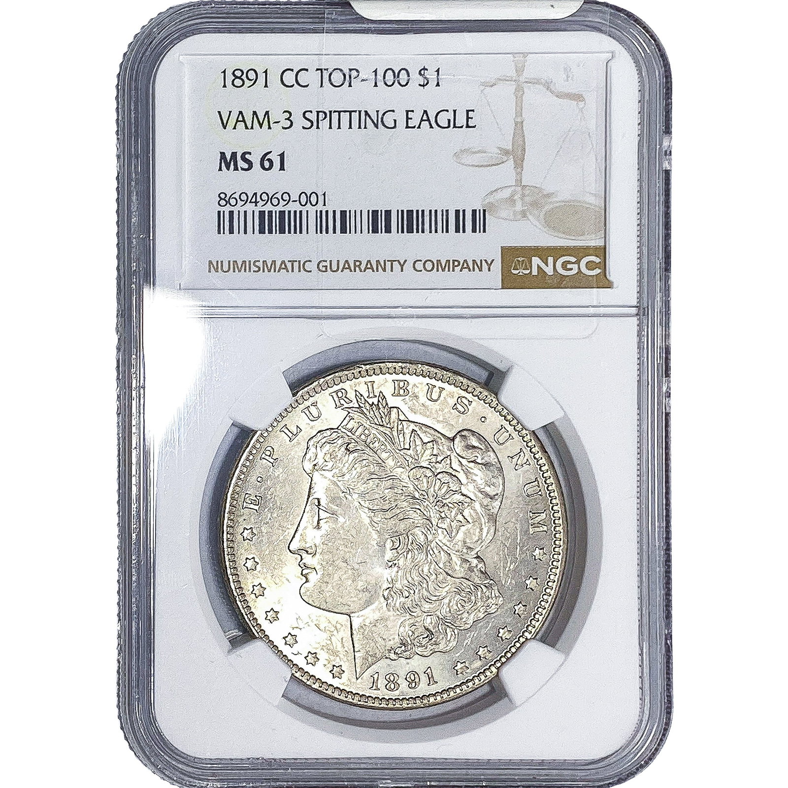 1891-CC Morgan Silver Dollar NGC MS61 Spitting Eagle VAM-3 (1 of 4)