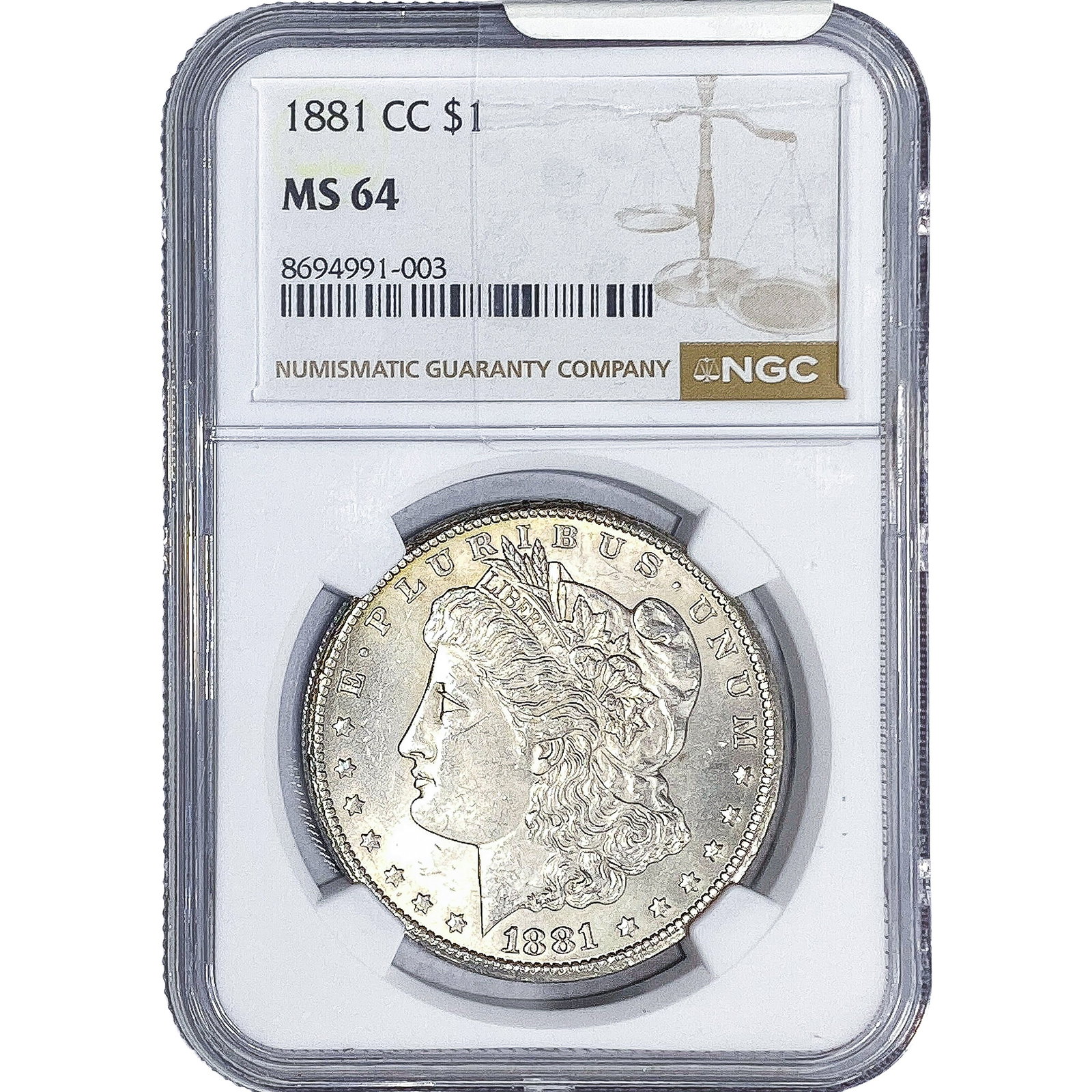 1881-CC Morgan Silver Dollar NGC MS64: 1881-CC Morgan Silver Dollar NGC MS64