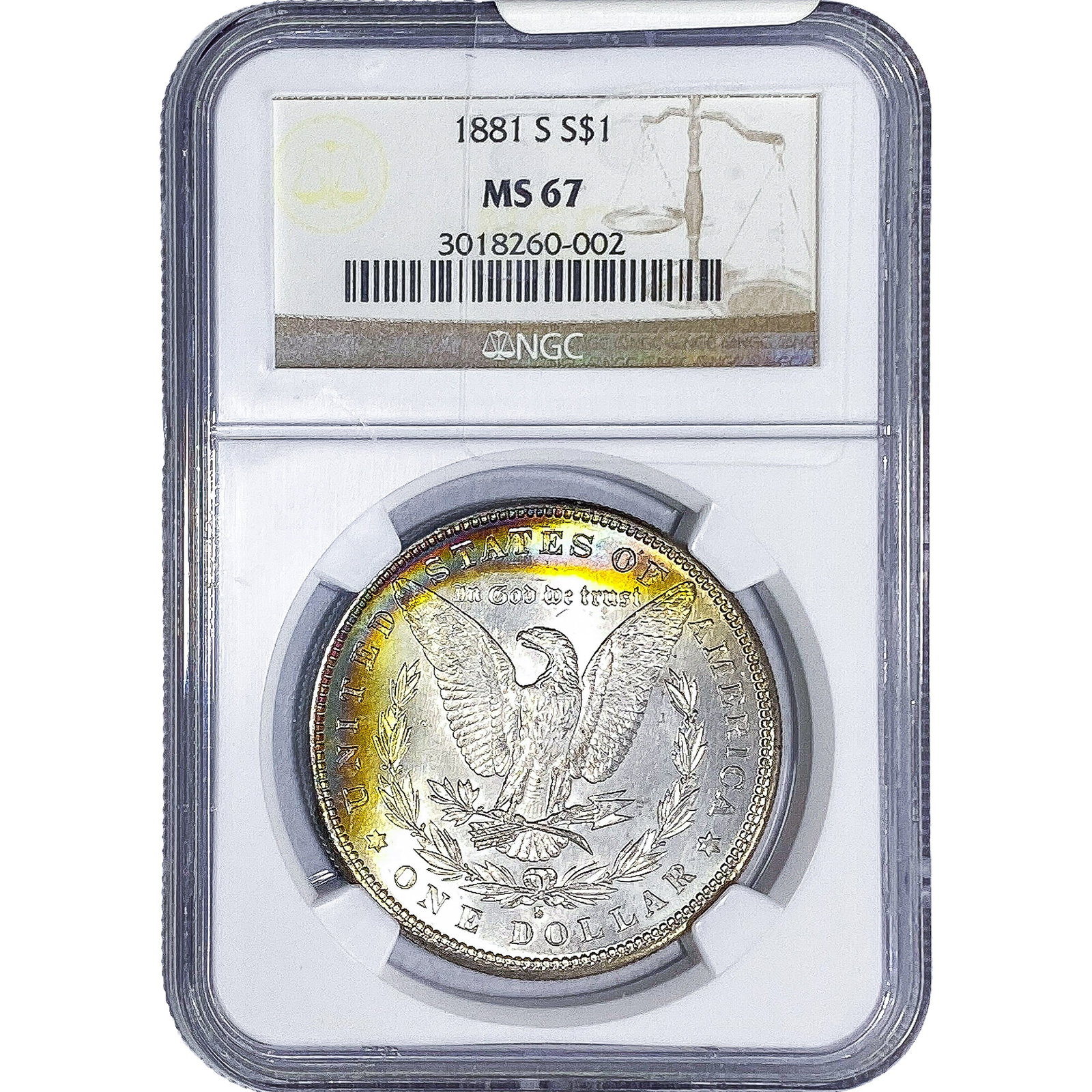 1881-S Morgan Silver Dollar NGC MS67: 1881-S Morgan Silver Dollar NGC MS67