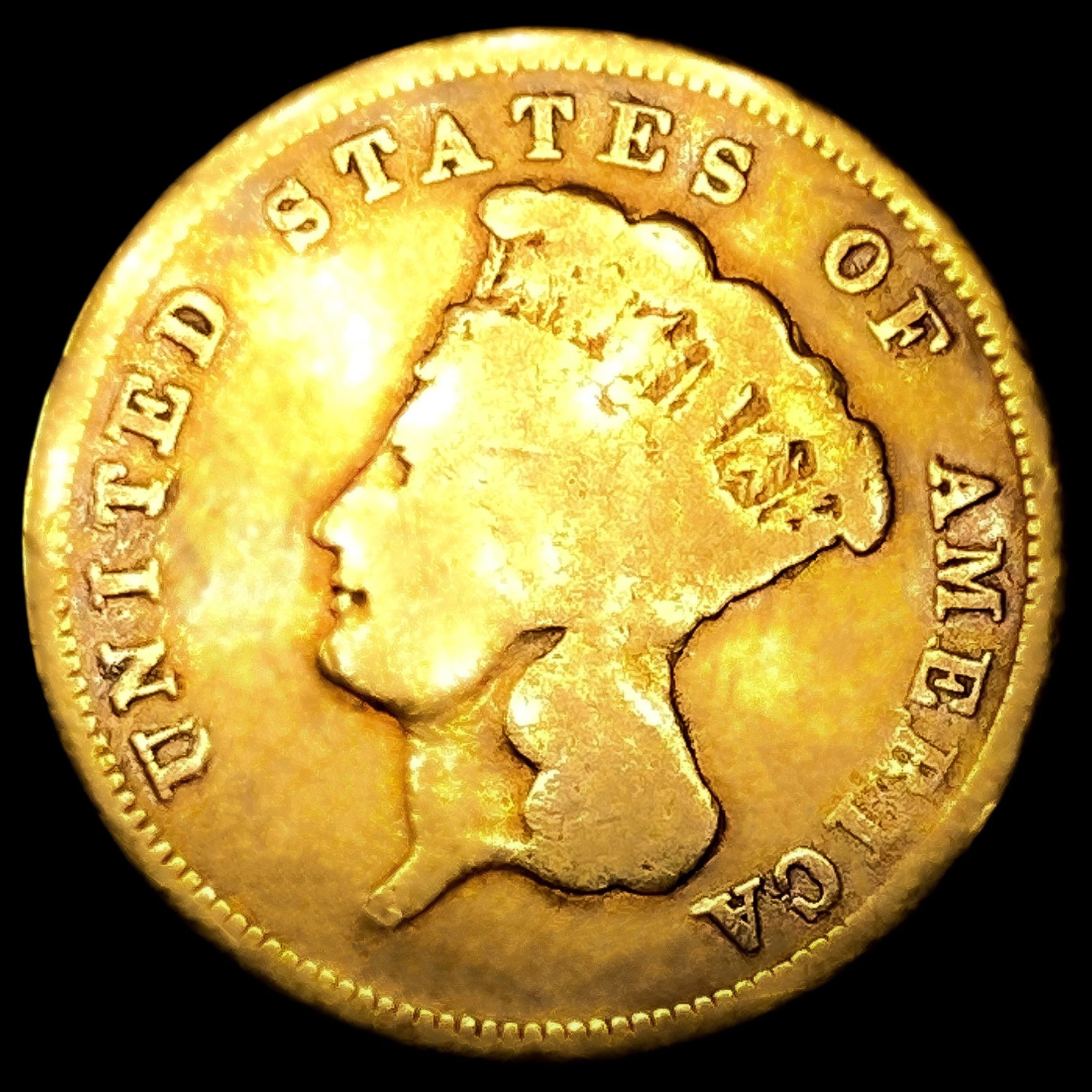 1855-S $3 Gold Piece NICELY CIRCULATED: 1855-S $3 Gold Piece NICELY CIRCULATED