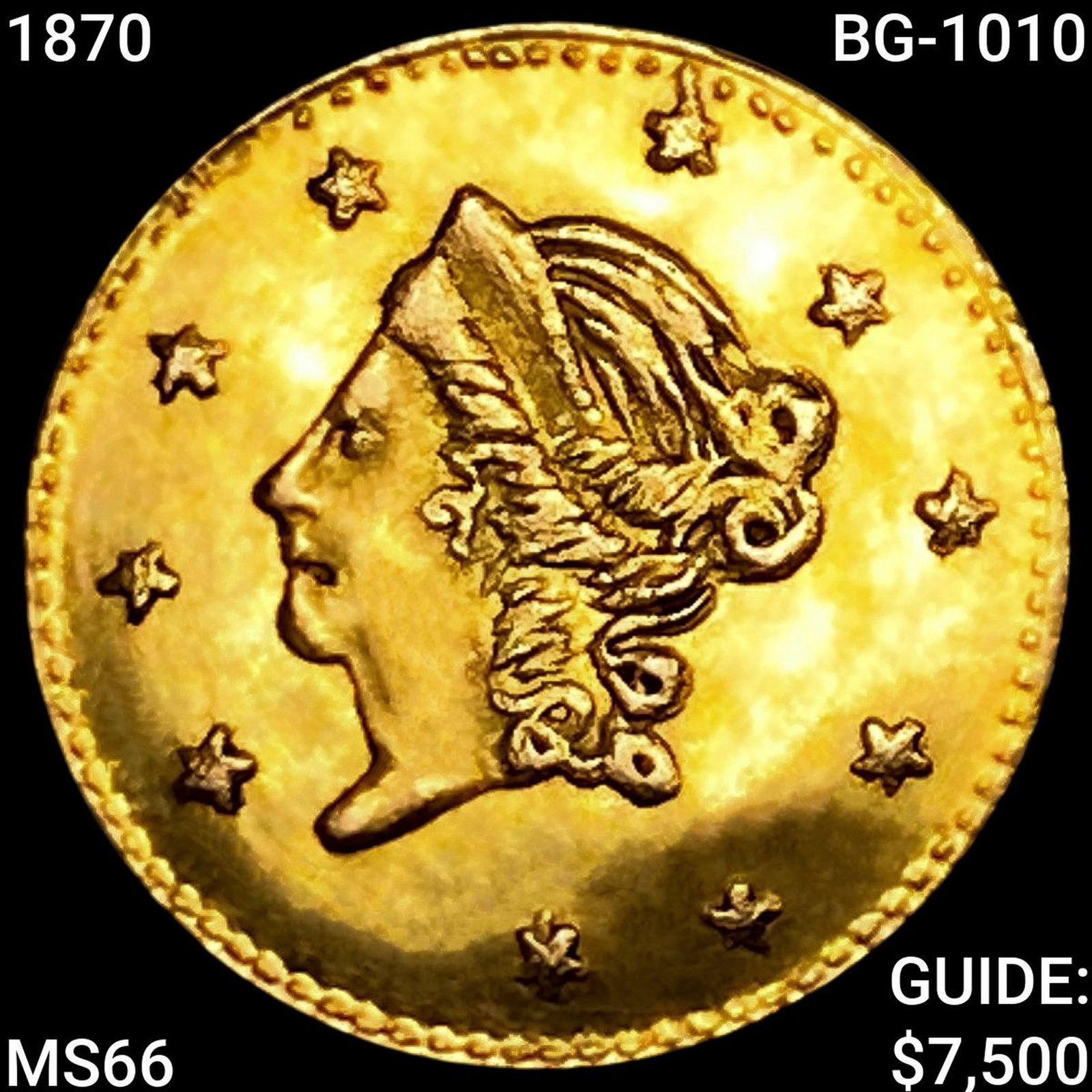 1870 BG-1010 Round California Gold Half Dollar GEM BU (1 of 2)