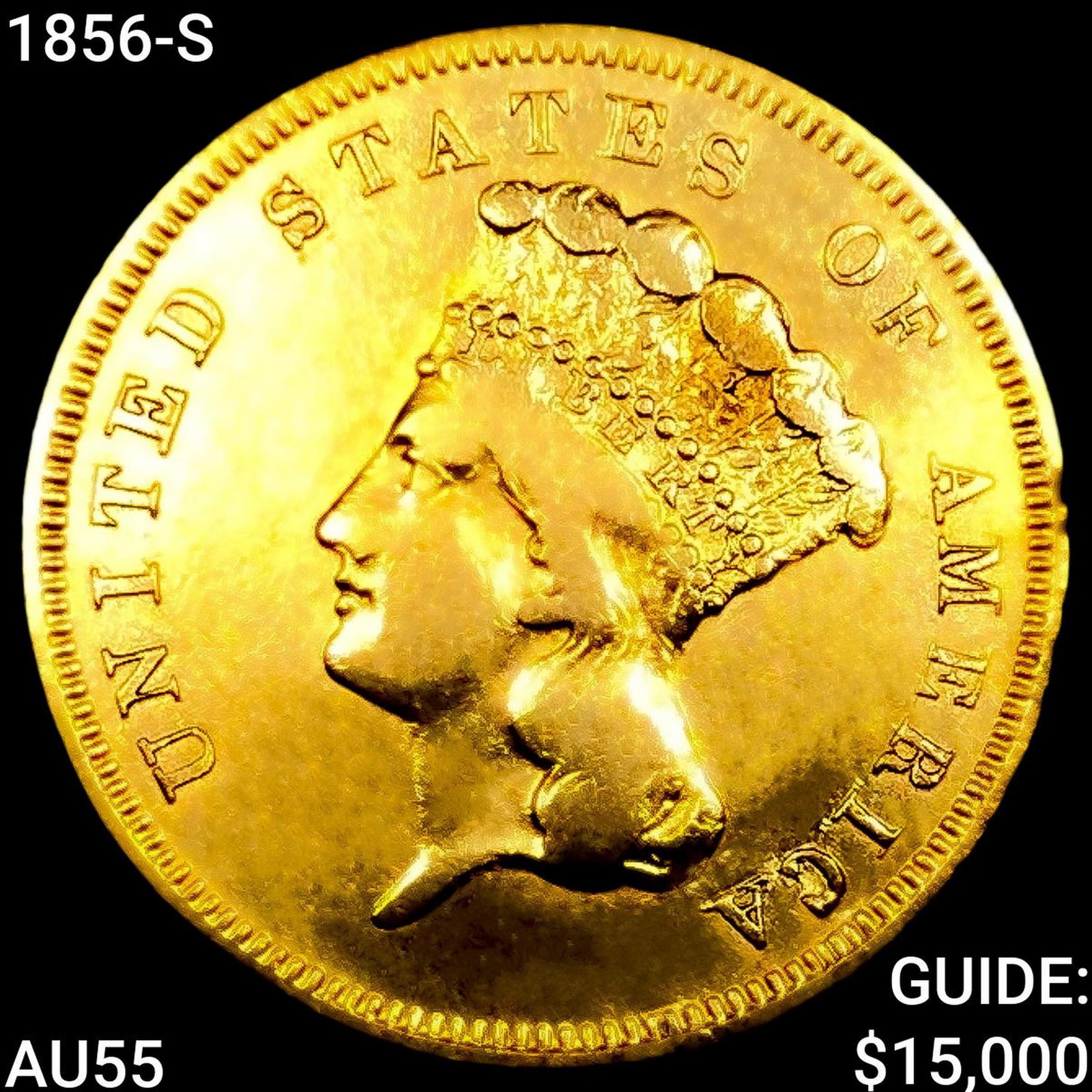 1856-S $3 Gold Piece HIGH GRADE: 1856-S $3 Gold Piece HIGH GRADE