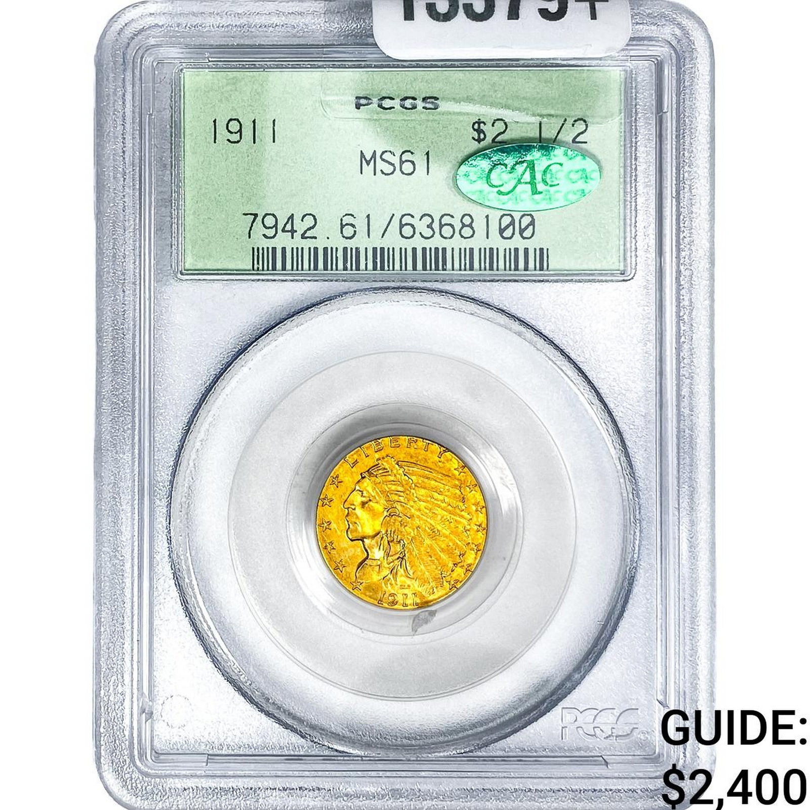 1911 CAC $2.50 Gold Quarter Eagle PCGS MS61: 1911 CAC $2.50 Gold Quarter Eagle PCGS MS61