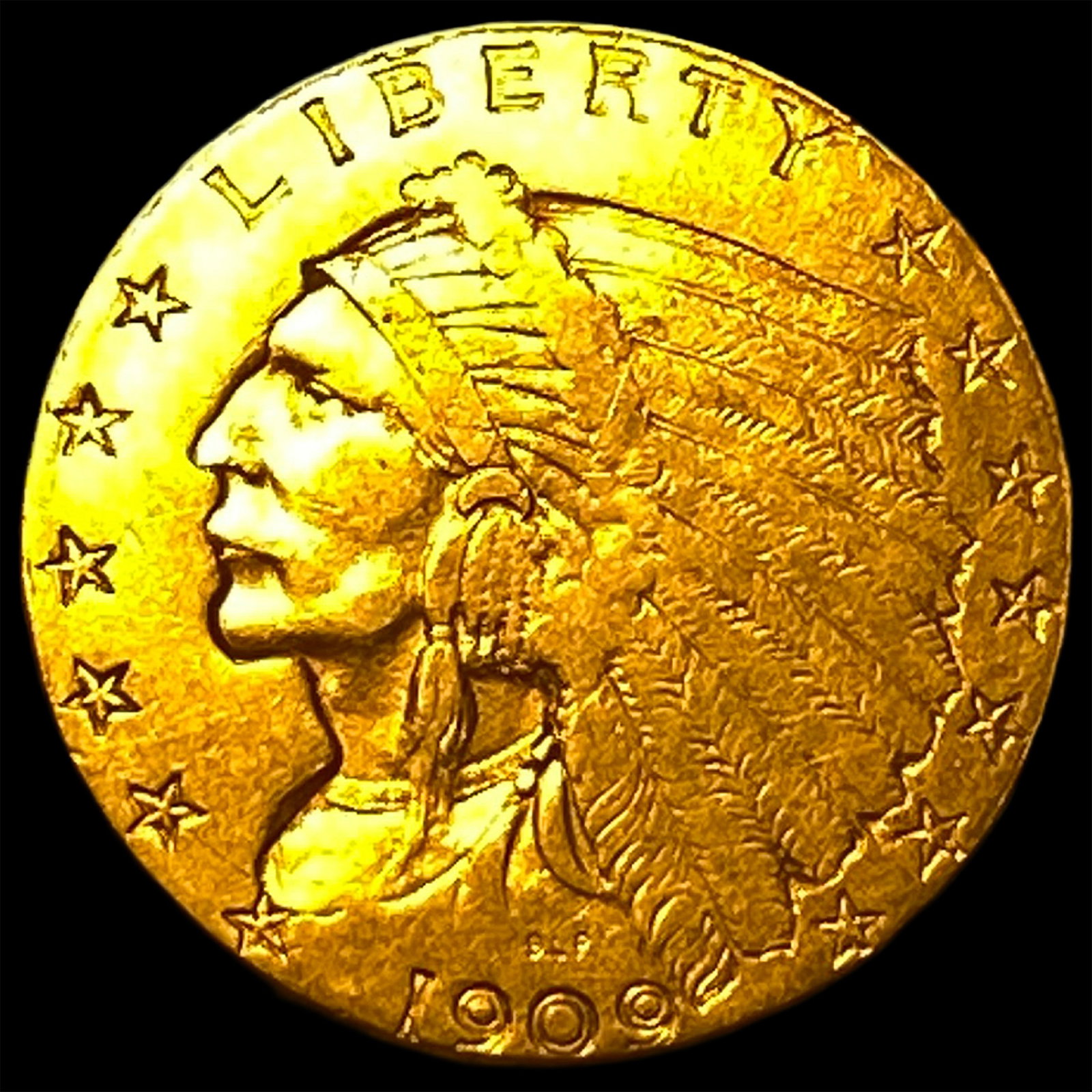 1909 Indian Head Gold $2.5 Quarter Eagle CLOSELY UNCIRCULATED: 1909 Indian Head Gold $2.5 Quarter Eagle CLOSELY UNCIRCULATED