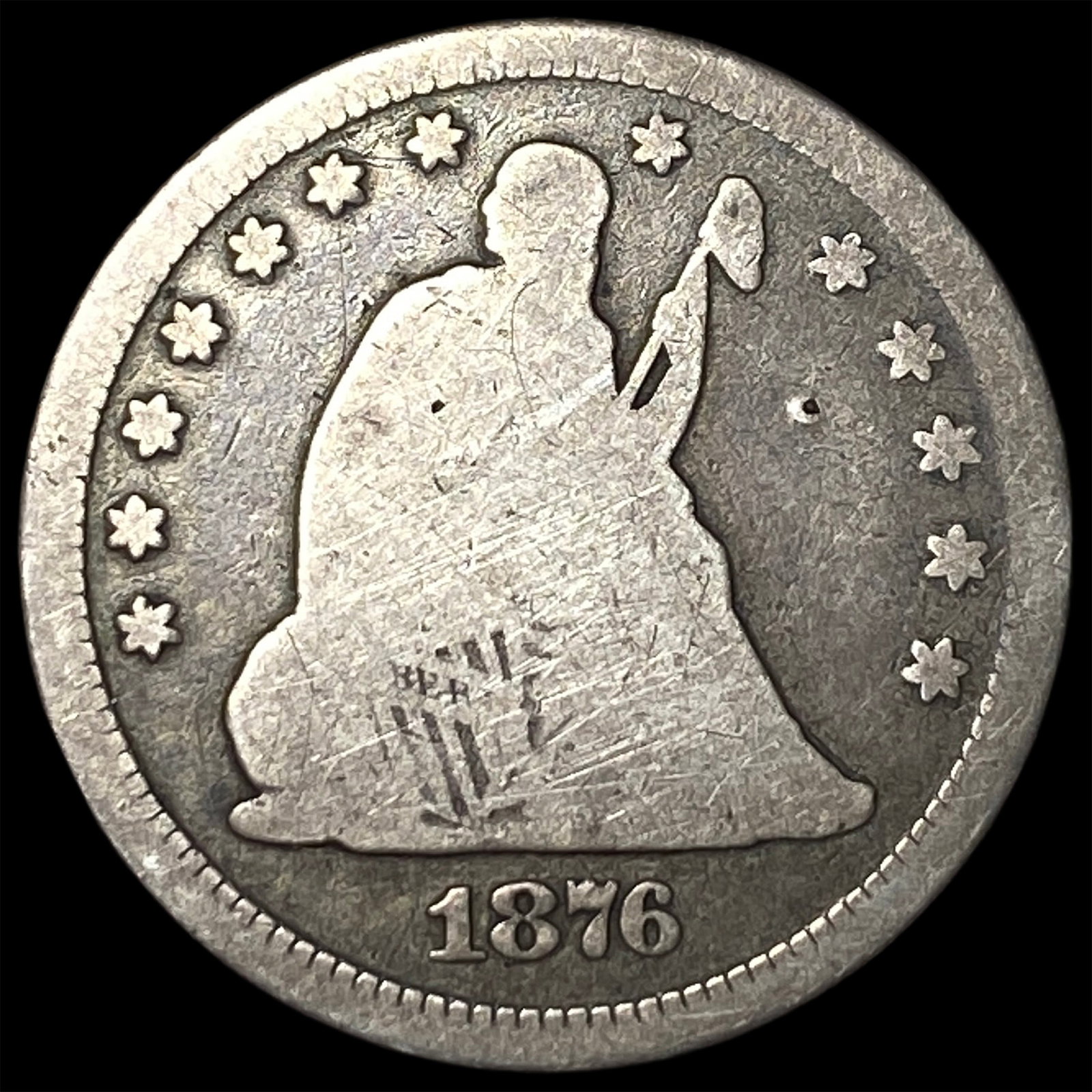 1876-CC Silver Seated Liberty Quarter NICELY CIRCULATED (1 of 2)