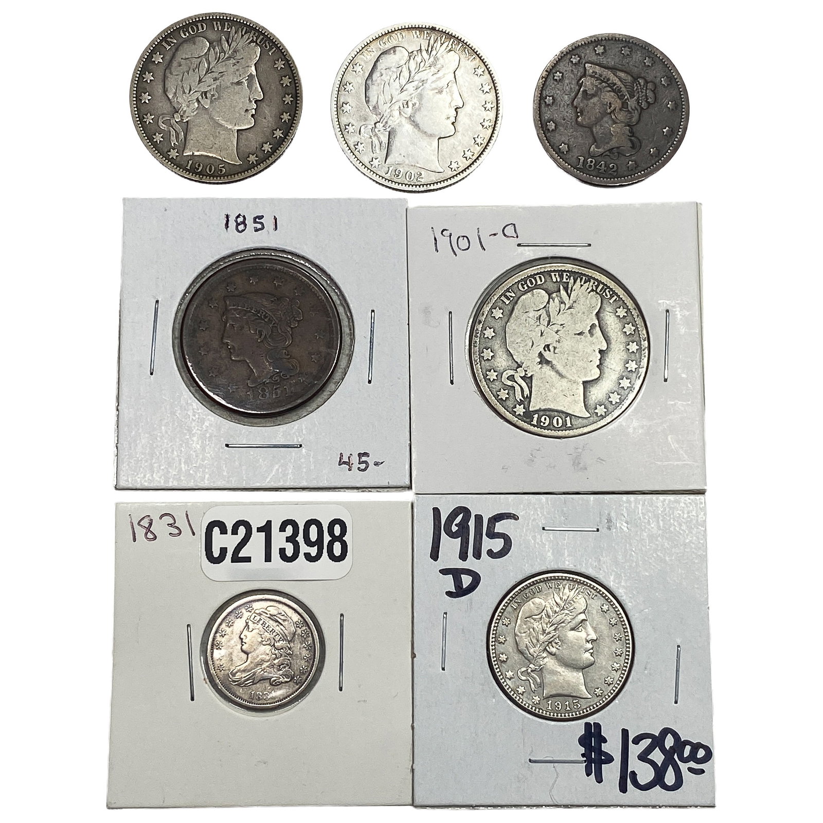 [7 Coins] 1831-1915 U.S. Mixed Coin Lot LC-50C (1 of 2)