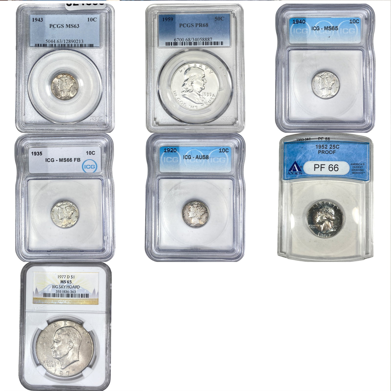 [7 Coins] 1920-1977 U.S. Mixed Coin Lot 10C-$1 (1 of 2)
