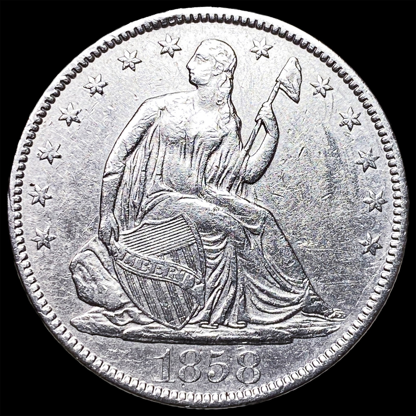 1858-O Silver Seated Liberty Half Dollar UNCIRCULATED: 1858-O Silver Seated Liberty Half Dollar UNCIRCULATED