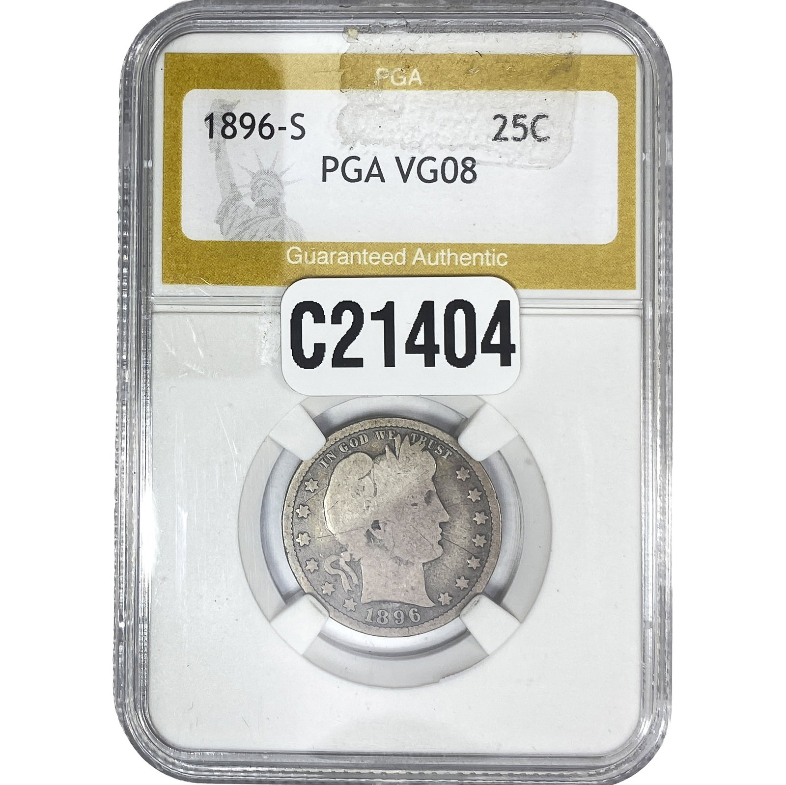 1896-S Barber Quarter PGA VG08: 1896-S Barber Quarter PGA VG08