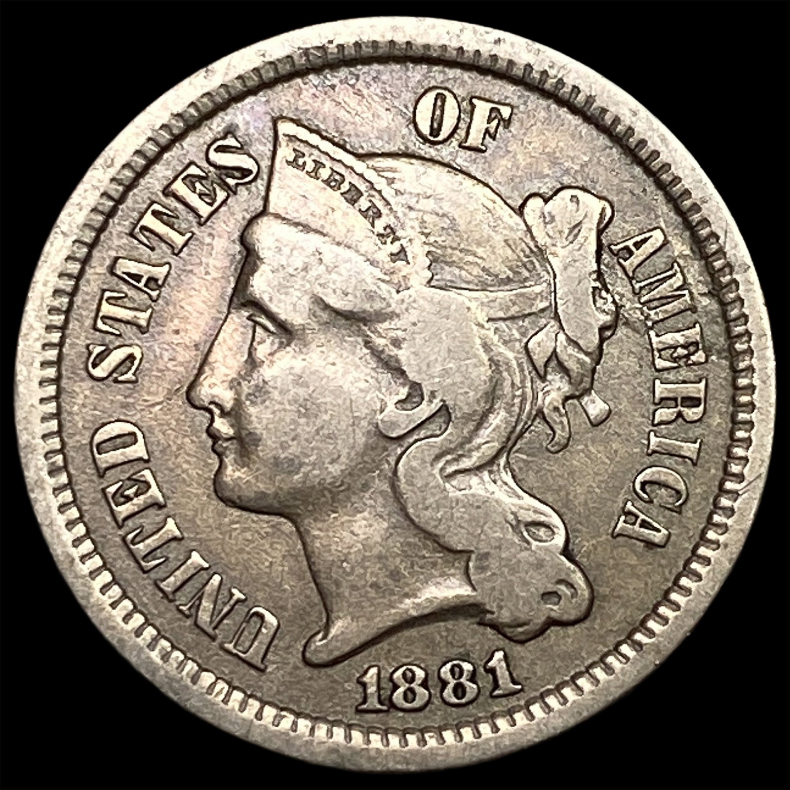 1881 Nickel Three-Cent Piece NEARLY UNCIRCULATED: 1881 Nickel Three-Cent Piece NEARLY UNCIRCULATED