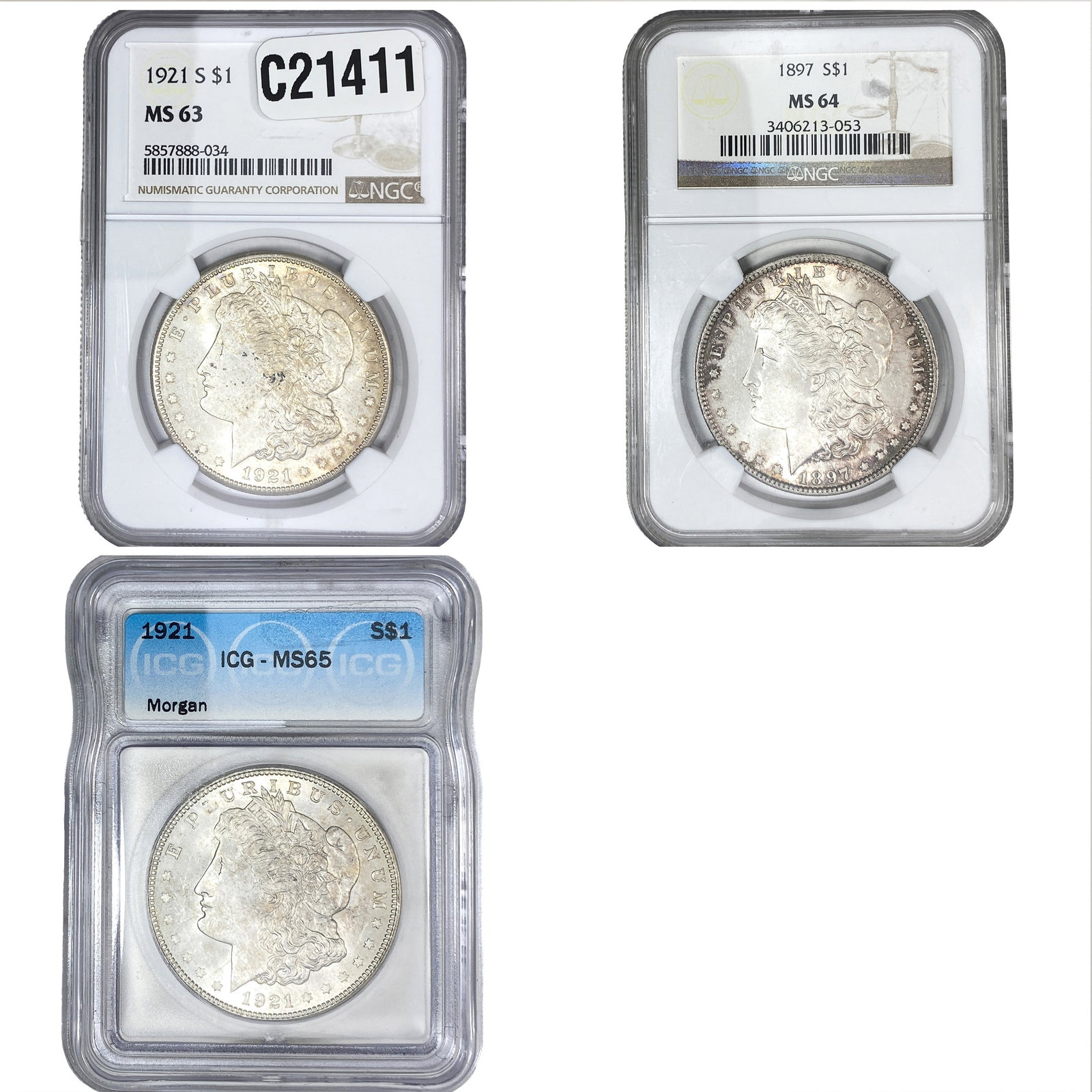 [3 Coins] 1897-1921 ICG/NGC MS63-65 (1 of 2)