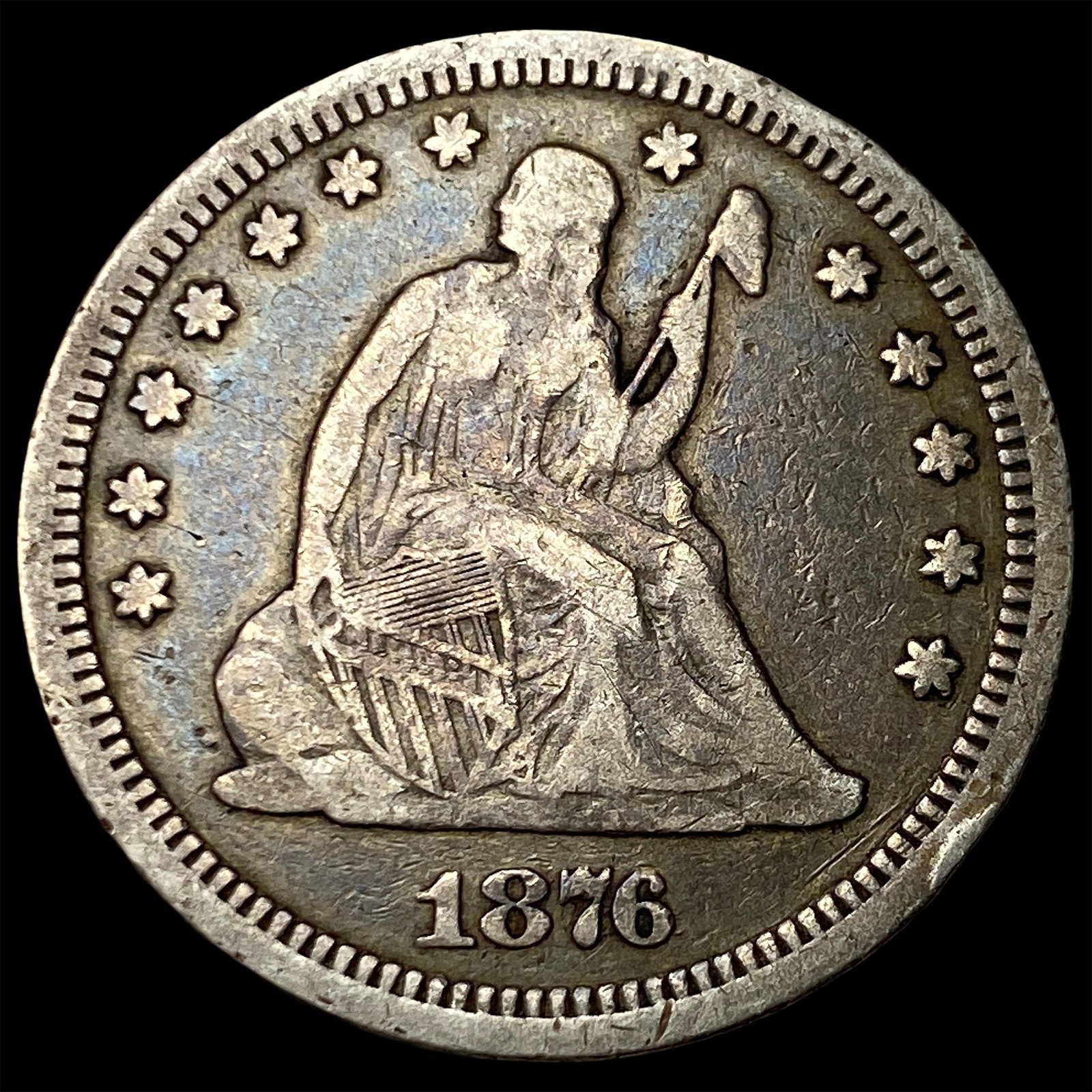 1876-CC Silver Seated Liberty Quarter NEARLY UNCIRCULATED: 1876-CC Silver Seated Liberty Quarter NEARLY UNCIRCULATED