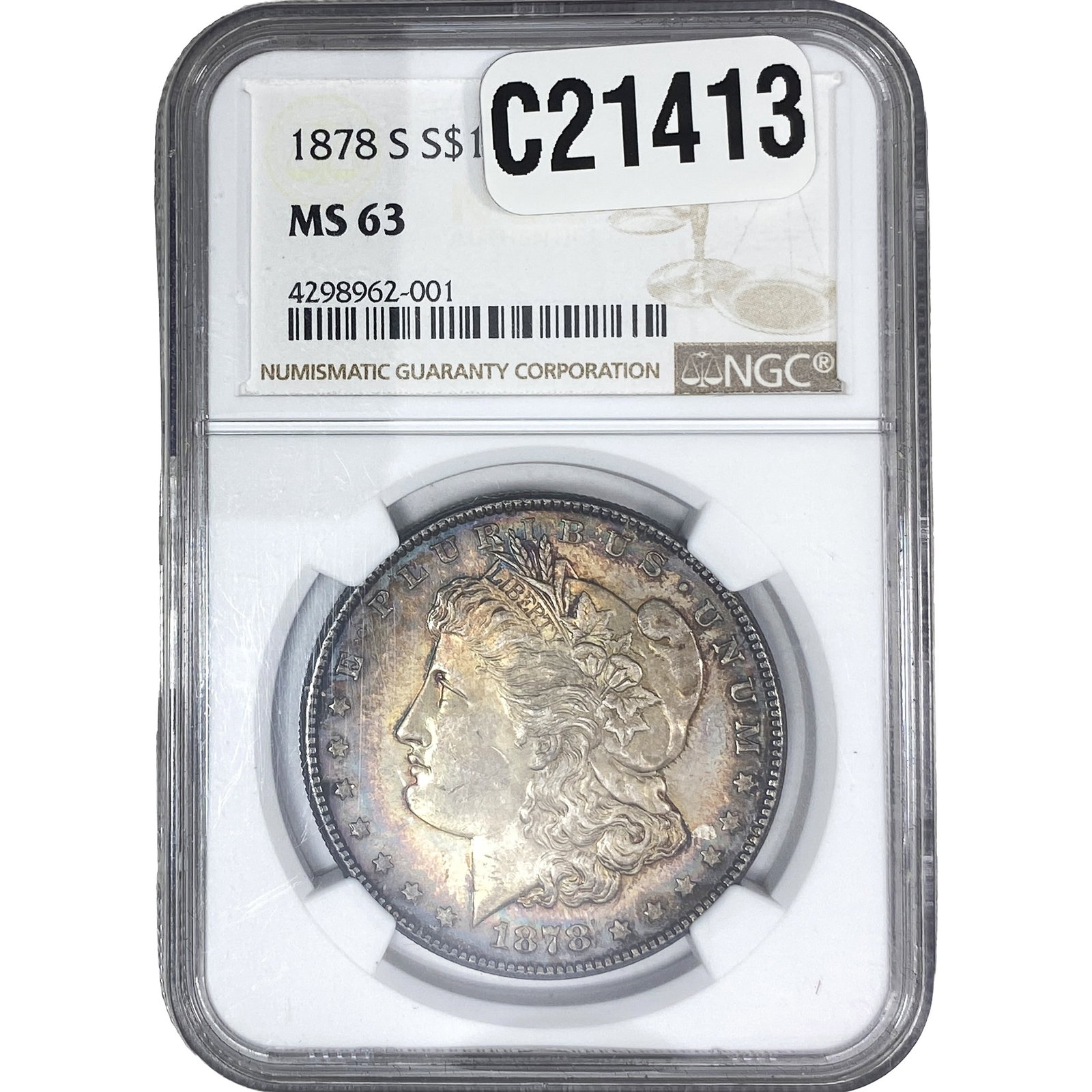 1878-S Morgan Silver Dollar NGC MS63: 1878-S Morgan Silver Dollar NGC MS63