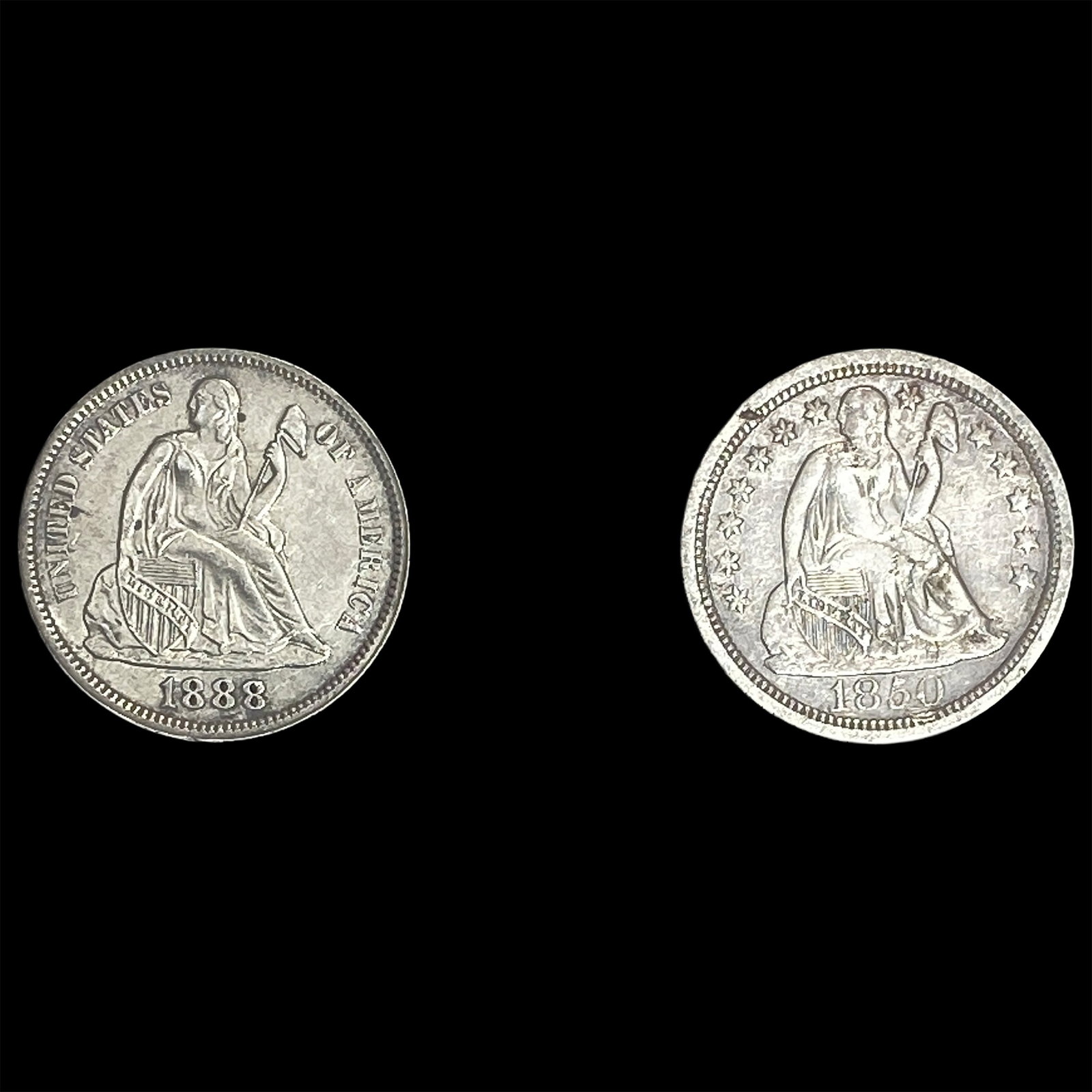 [2 Coins] 1850-1888 Seated Liberty Dime: [2 Coins] 1850-1888 Seated Liberty Dime