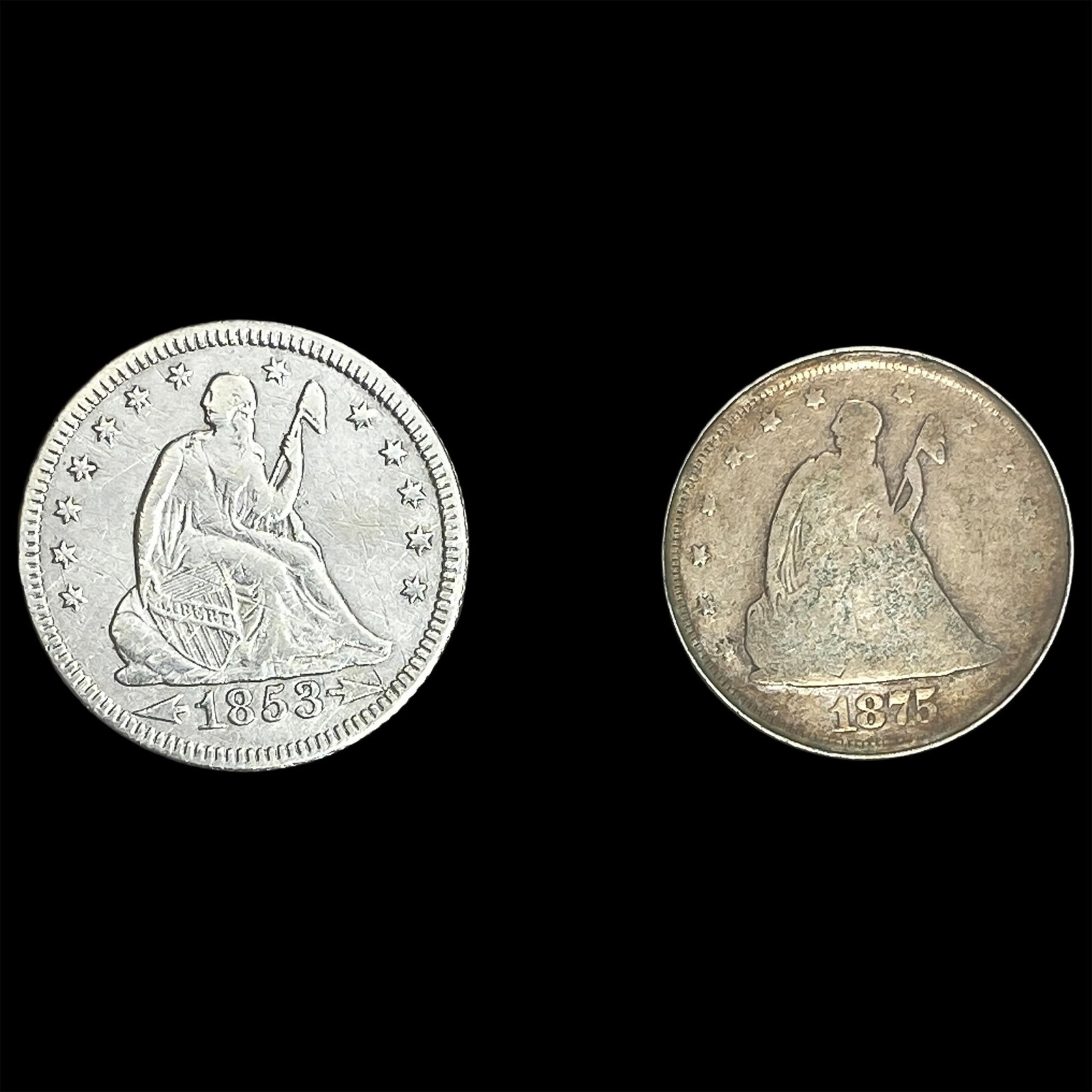 [2 Coins] 1853-1875 Seated Liberty Quarter: [2 Coins] 1853-1875 Seated Liberty Quarter