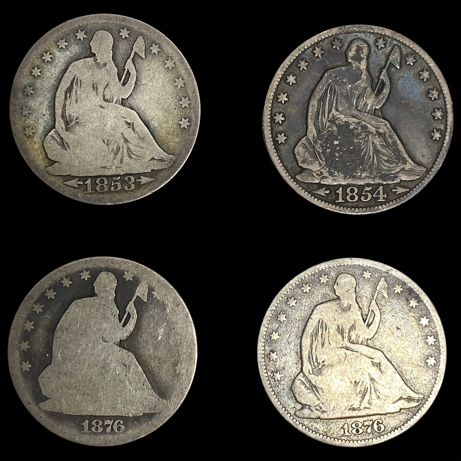[4 Coins] 1853-1876 Seated Liberty Half Dollar: [4 Coins] 1853-1876 Seated Liberty Half Dollar