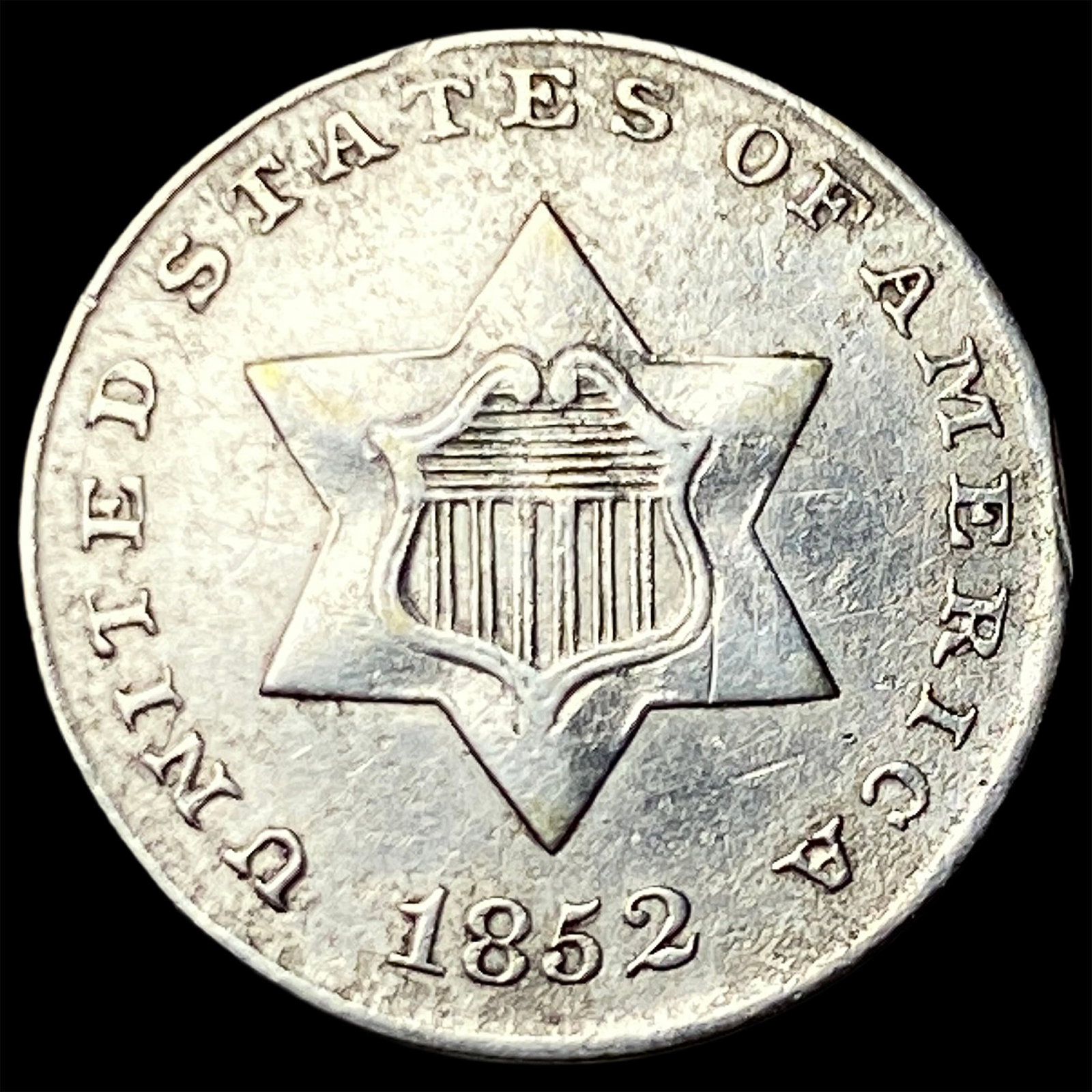 1852 Silver Three-Cent Piece CHOICE AU: 1852 Silver Three-Cent Piece CHOICE AU