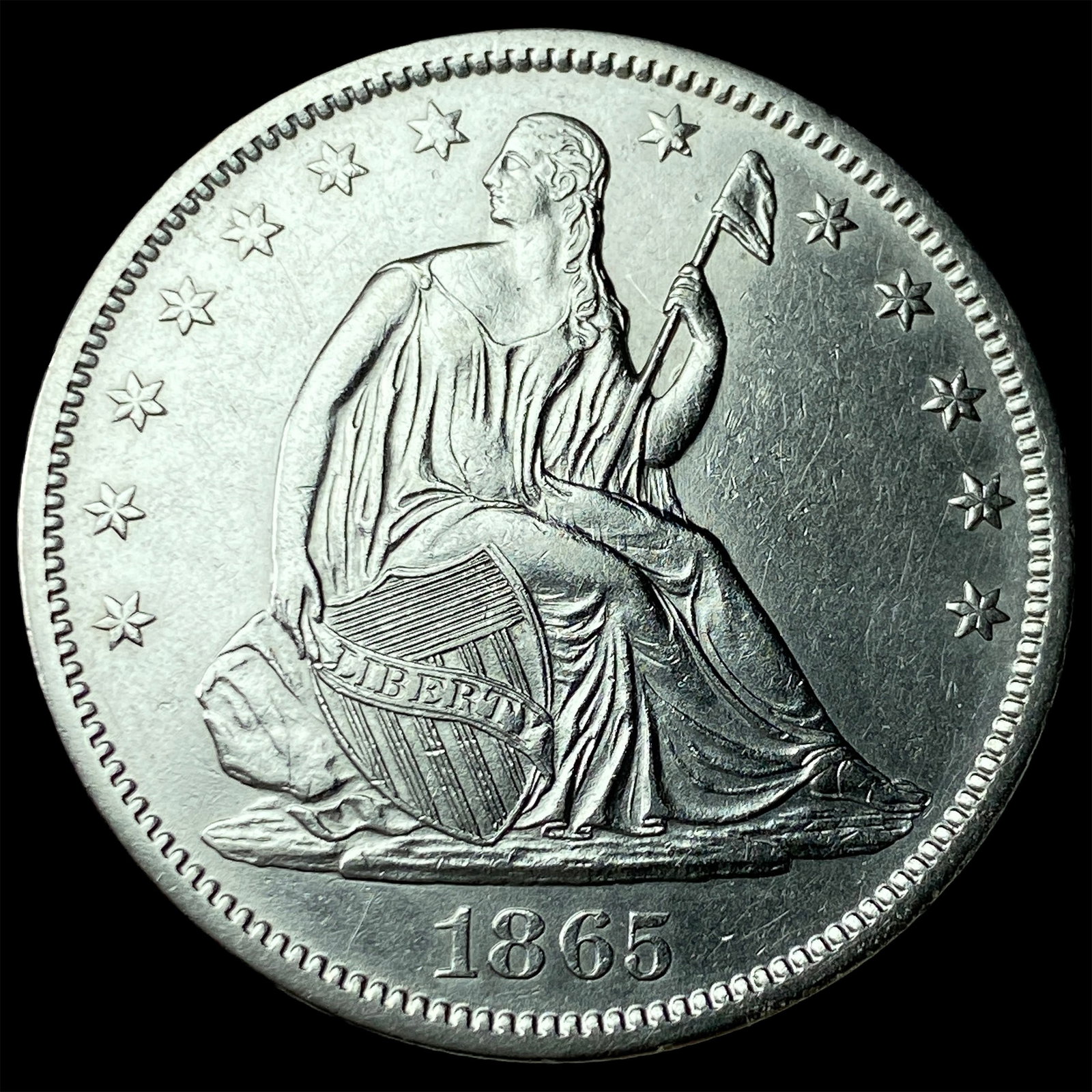 1865-S Silver Seated Liberty Half Dollar UNCIRCULATED: 1865-S Silver Seated Liberty Half Dollar UNCIRCULATED