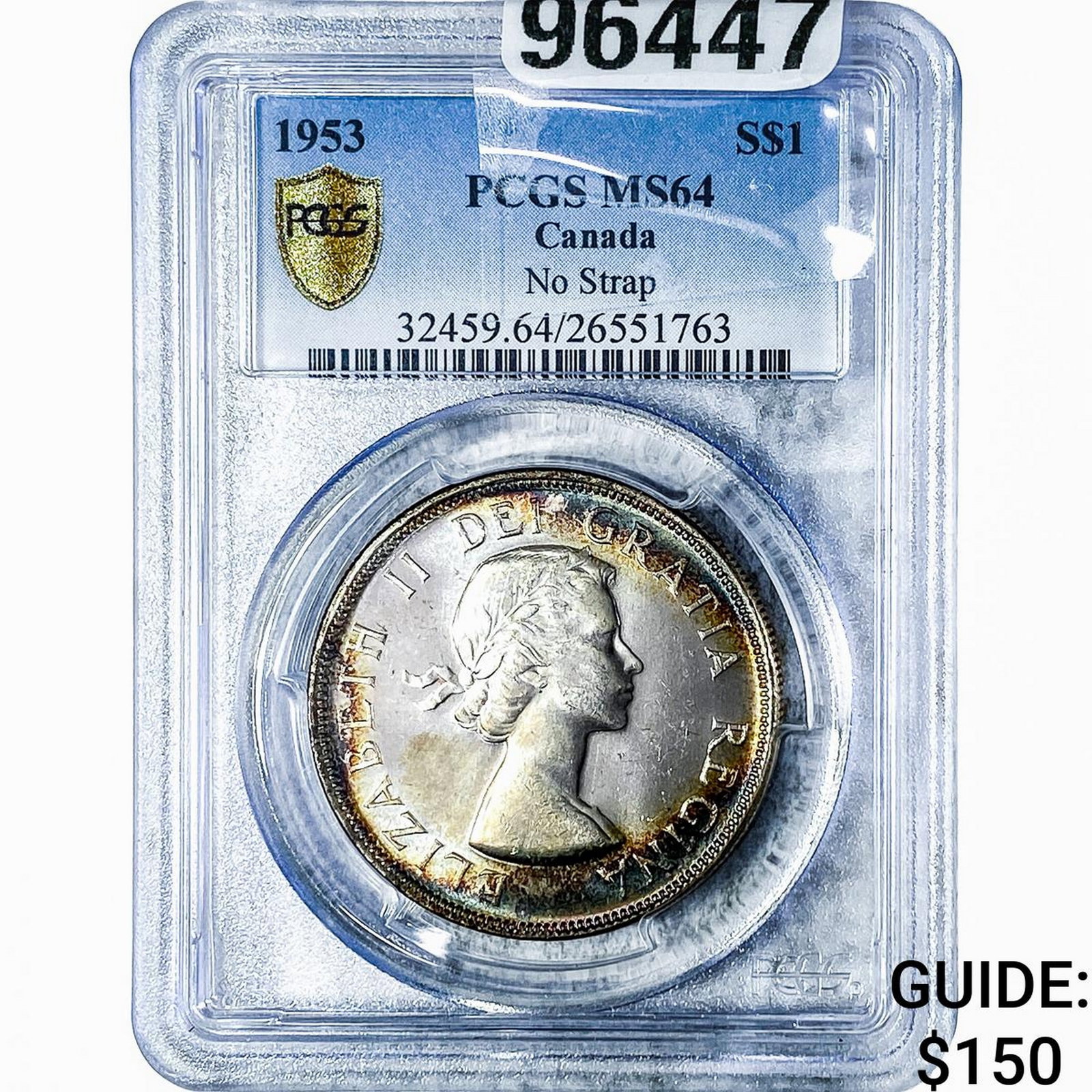 1953 Canada Silver Dollar No Strap PCGS MS64: 1953 Canada Silver Dollar No Strap PCGS MS64