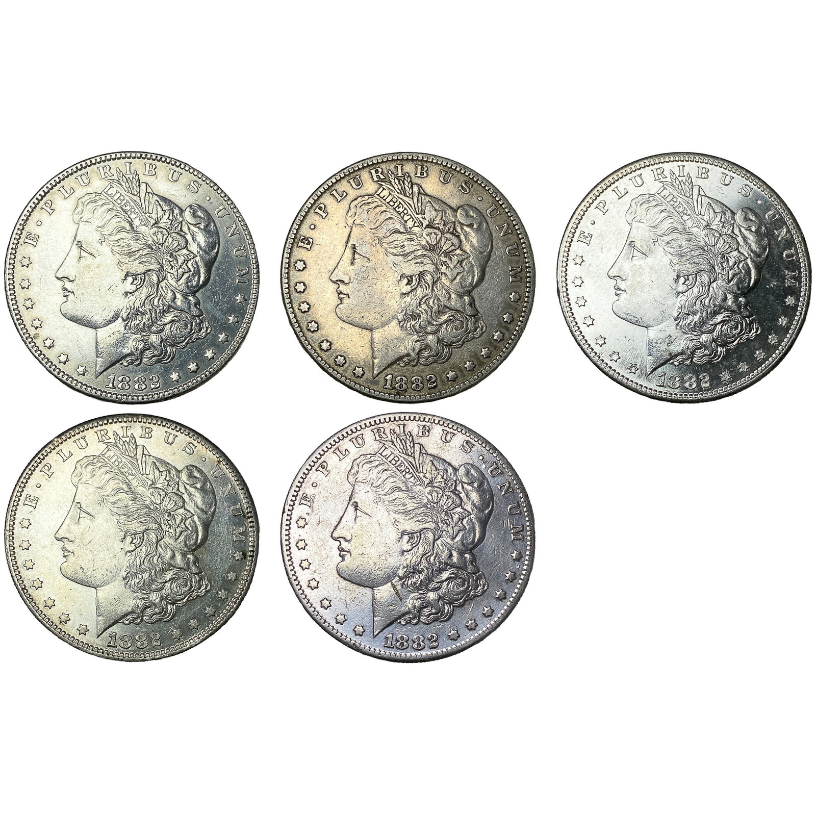 [5 Coins] 1882-1883 Morgan Silver Dollar: [5 Coins] 1882-1883 Morgan Silver Dollar