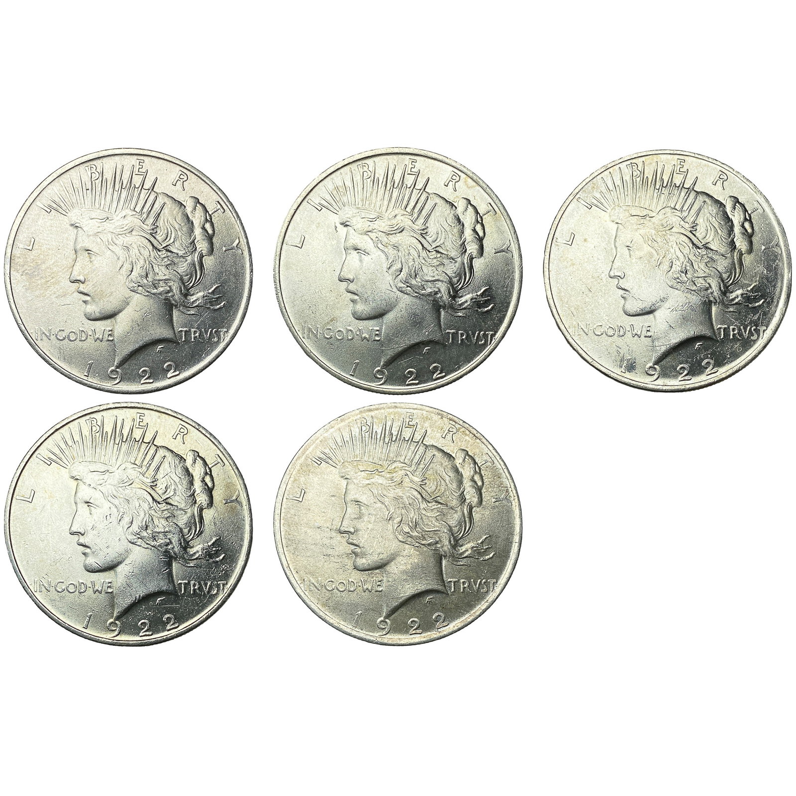 [5 Coins] 1922 Silver Peace Dollar: [5 Coins] 1922 Silver Peace Dollar