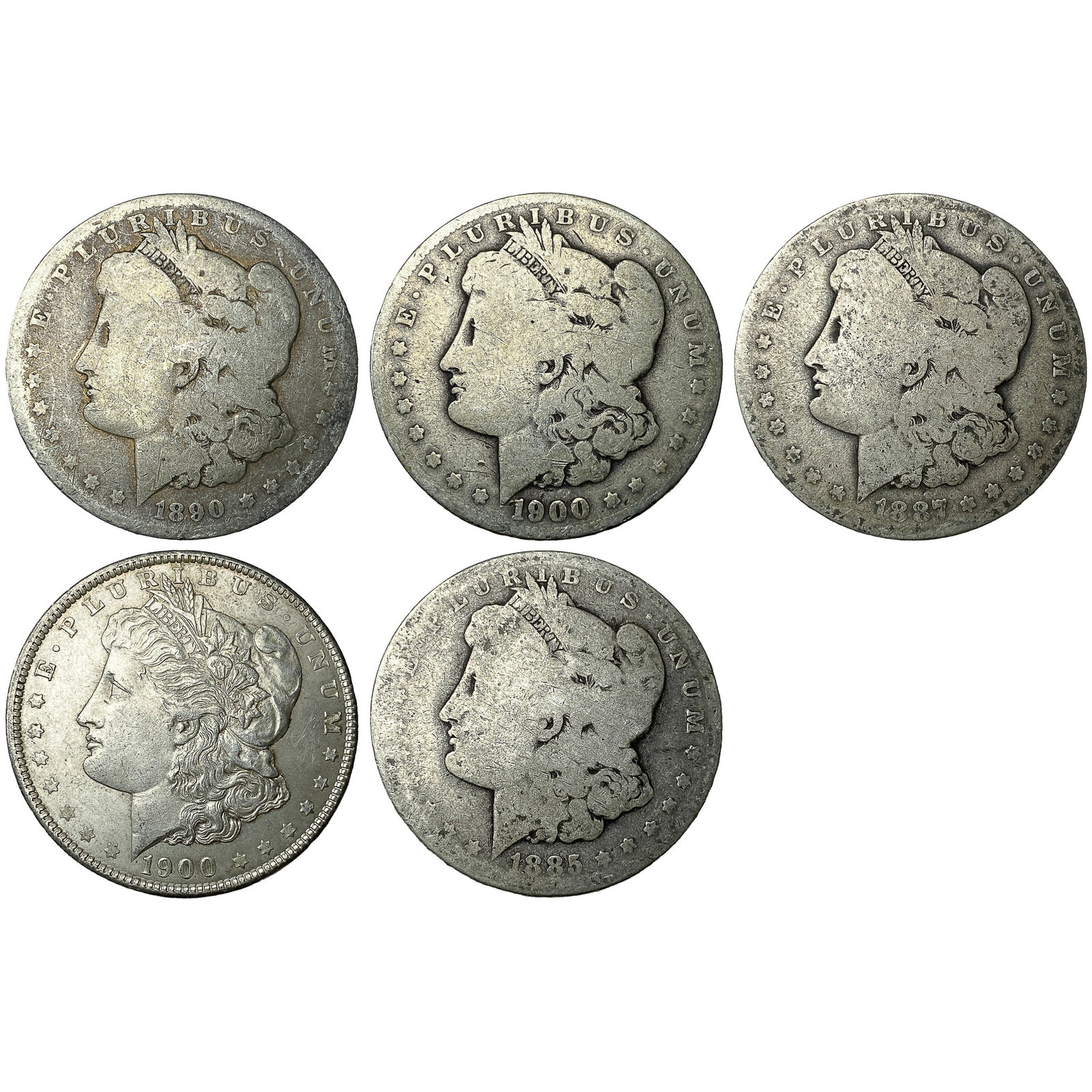 [5 Coins] 1885-1900 Morgan Silver Dollar: [5 Coins] 1885-1900 Morgan Silver Dollar