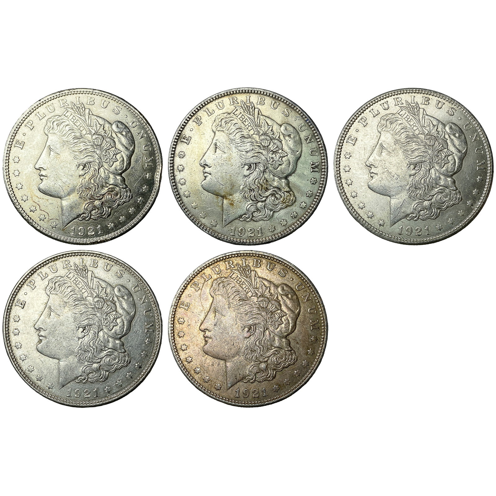 [5 Coins] 1921 Morgan Silver Dollar: [5 Coins] 1921 Morgan Silver Dollar
