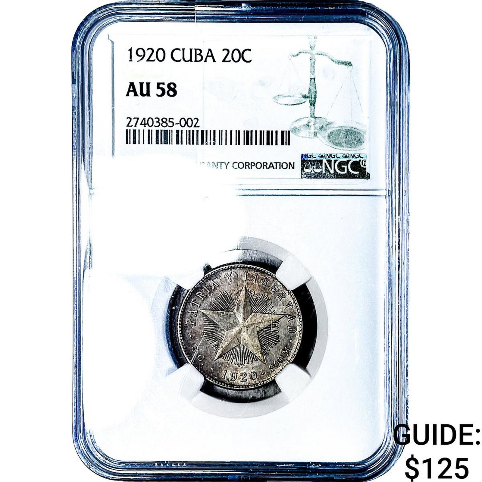 1920 Cuba SIlver 20 Centavos NGC AU58: 1920 Cuba SIlver 20 Centavos NGC AU58