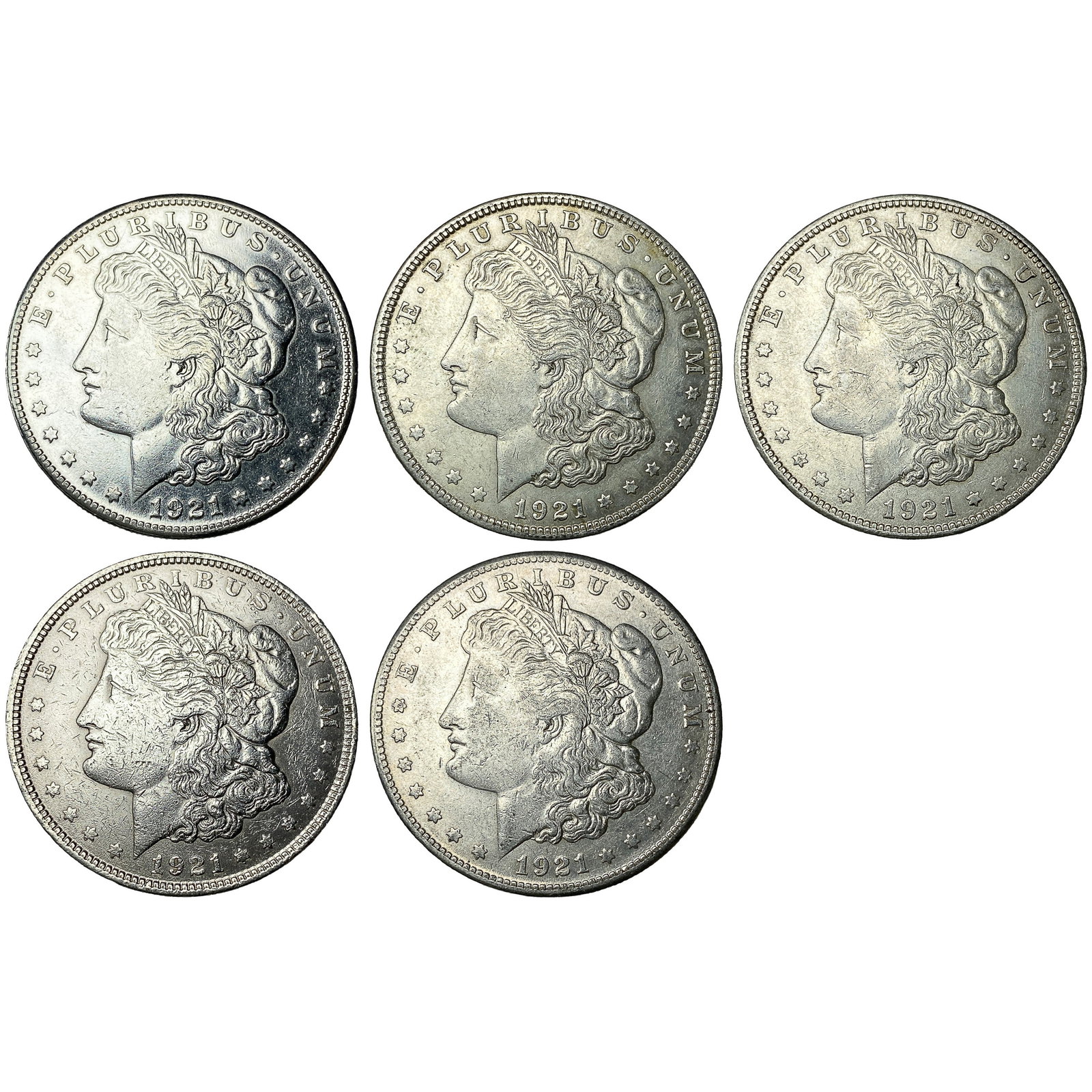 [5 Coins] 1921 Morgan Silver Dollar: [5 Coins] 1921 Morgan Silver Dollar