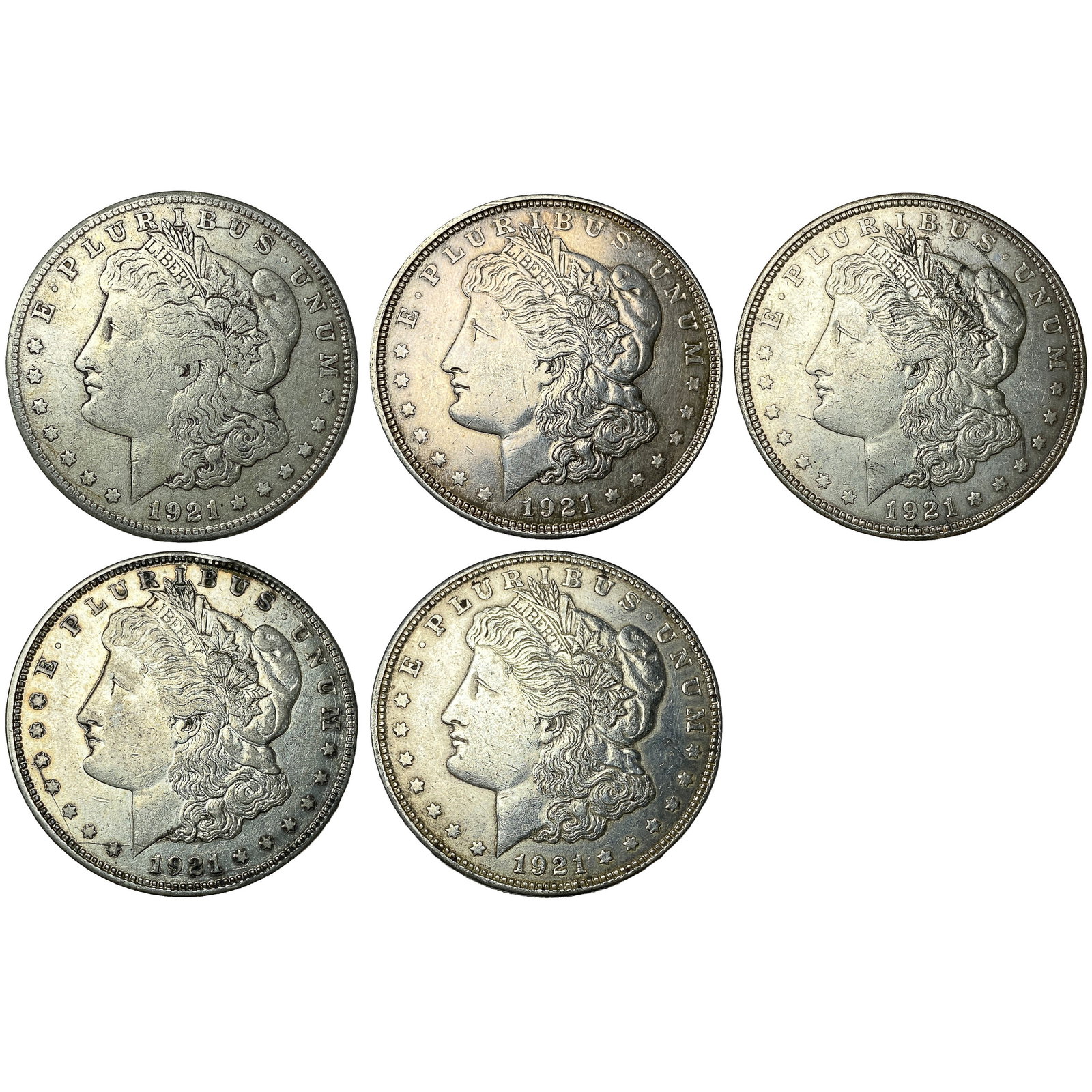 [5 Coins] 1921 Morgan Silver Dollar: [5 Coins] 1921 Morgan Silver Dollar