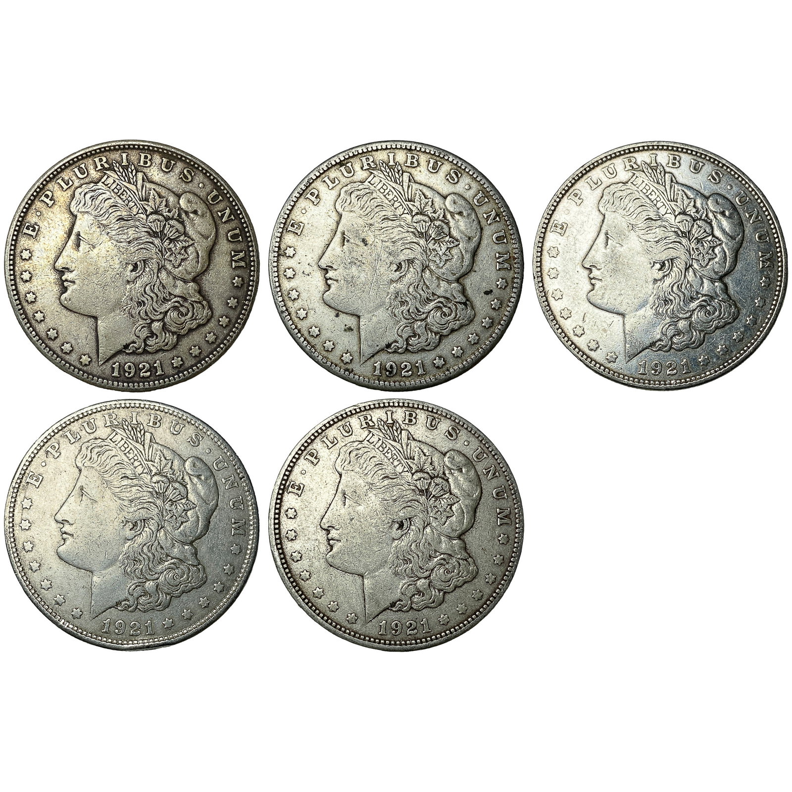 [5 Coins] 1921 Morgan Silver Dollar: [5 Coins] 1921 Morgan Silver Dollar