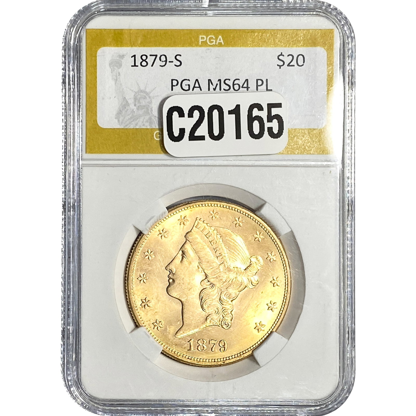 1879-S $20 Gold Double Eagle PGA MS64 PL: 1879-S $20 Gold Double Eagle PGA MS64 PL