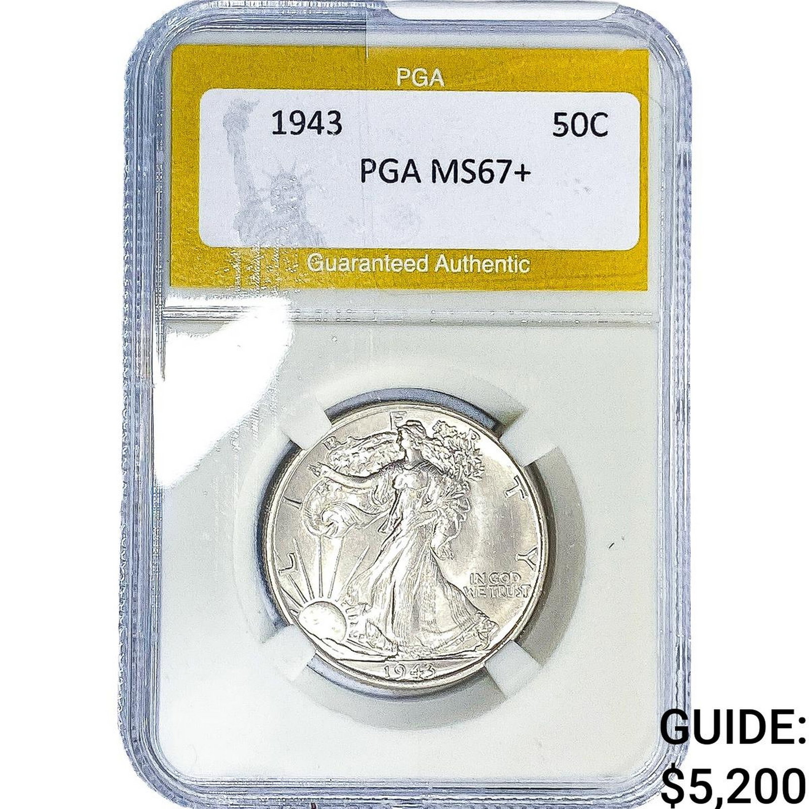 1943 Walking Liberty Half Dollar PGA MS67+: 1943 Walking Liberty Half Dollar PGA MS67+