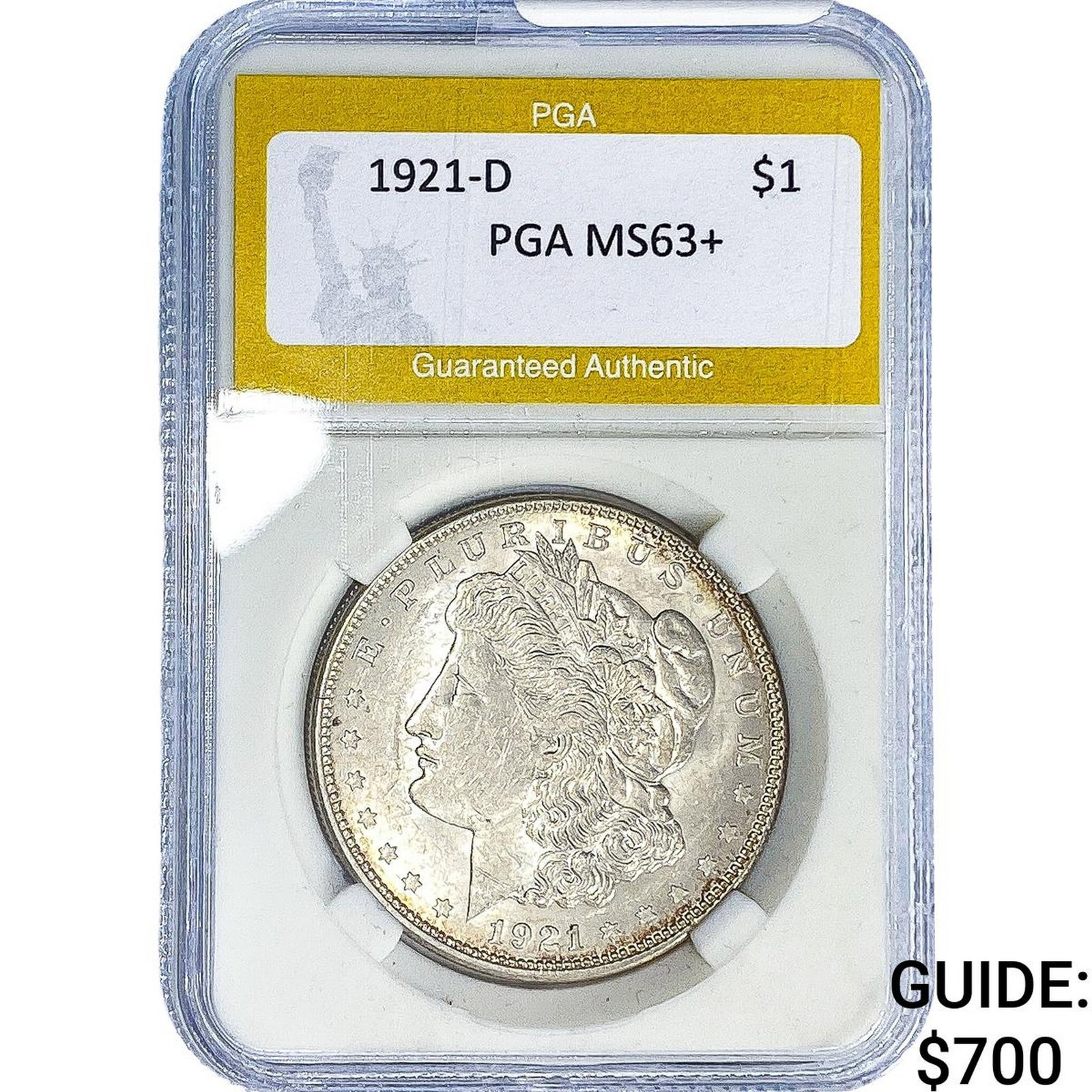 1921-D Morgan Silver Dollar PGA MS63+: 1921-D Morgan Silver Dollar PGA MS63+